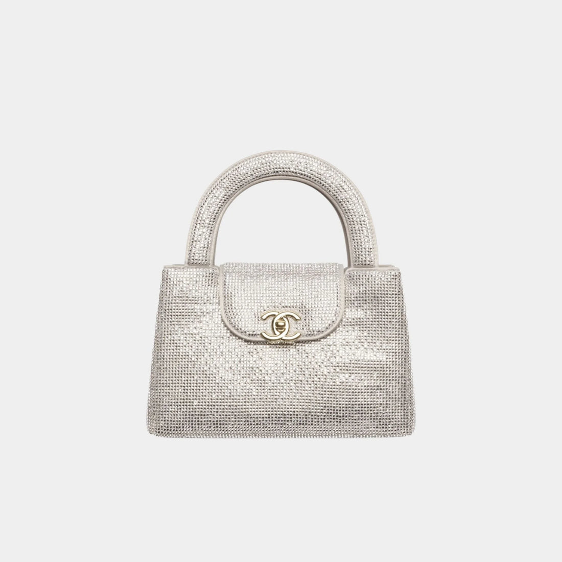 Chanel Mini Tote Strass &amp; Gold-Tone Metal Silvery Front 