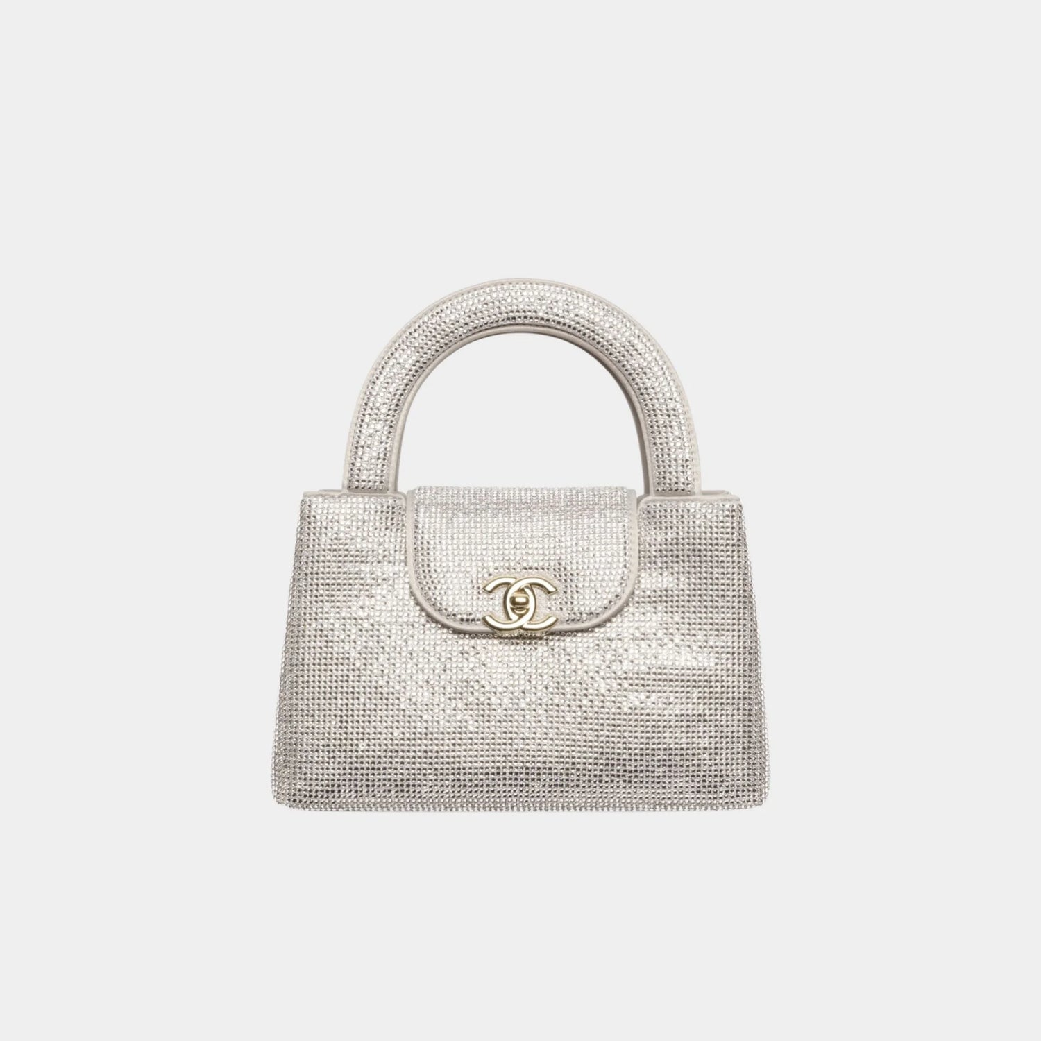 Chanel Mini Tote Strass &amp; Gold-Tone Metal Silvery Front 