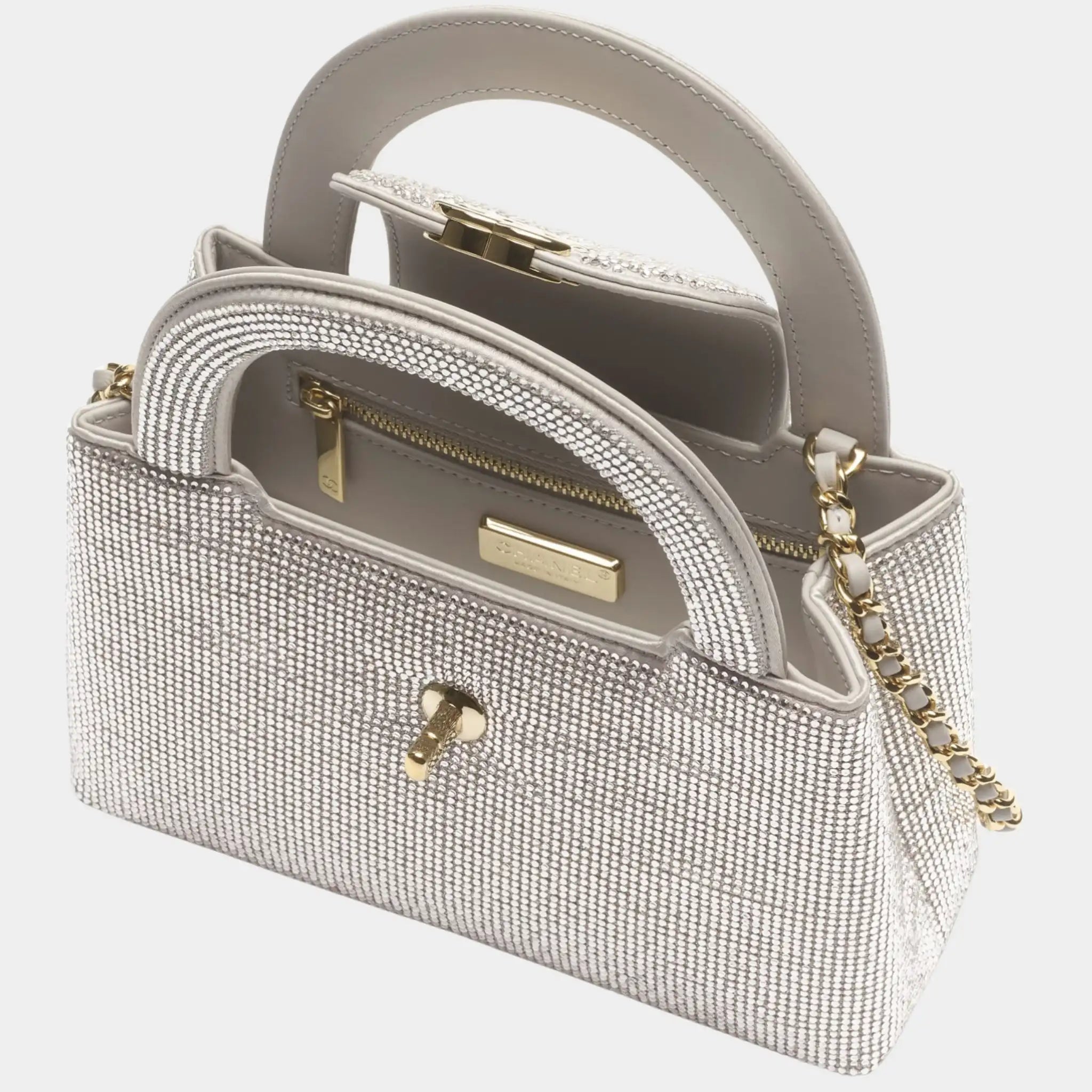 Chanel Mini Tote Strass &amp; Gold-Tone Metal Silvery Top