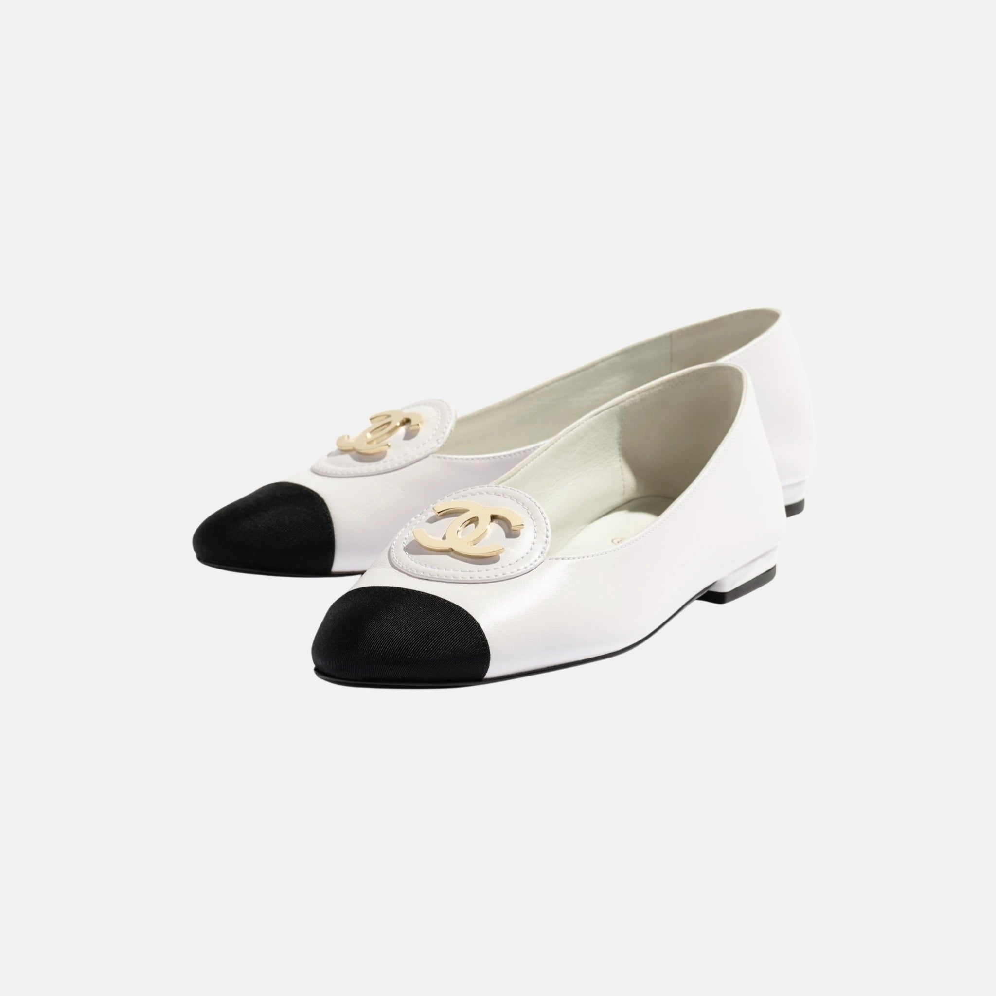 Chanel Moccasins in Calfskin and Grosgrain, White and Black, Front