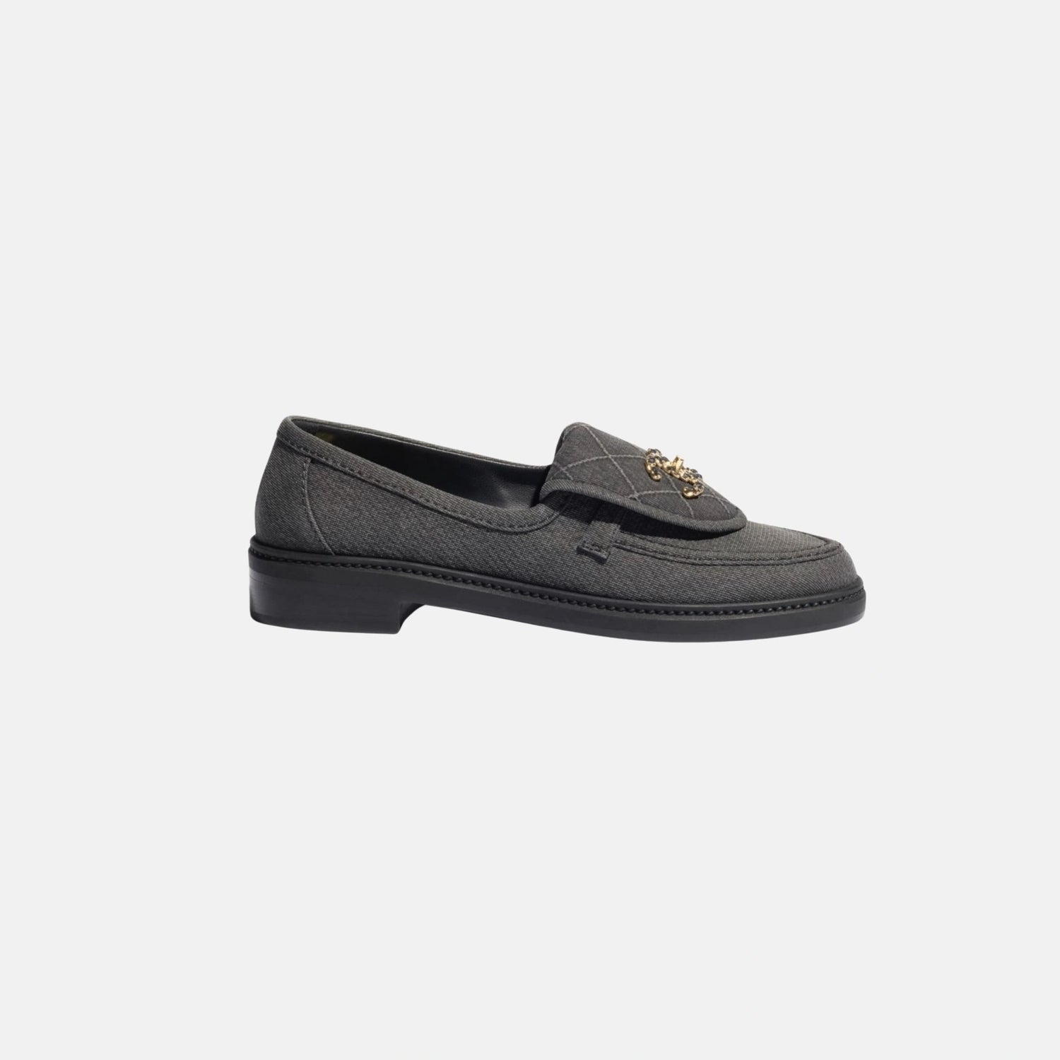 Chanel Moccasins in Cotton, Black, Side