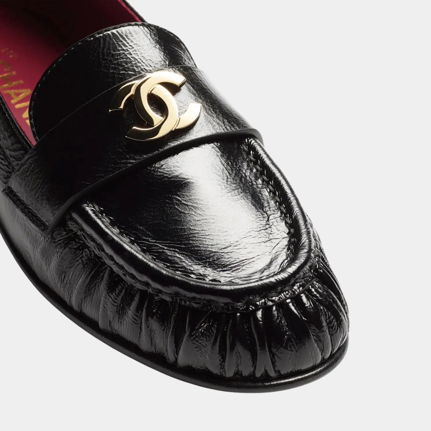 Chanel Moccasins Crinkled Shiny Lamb Black
