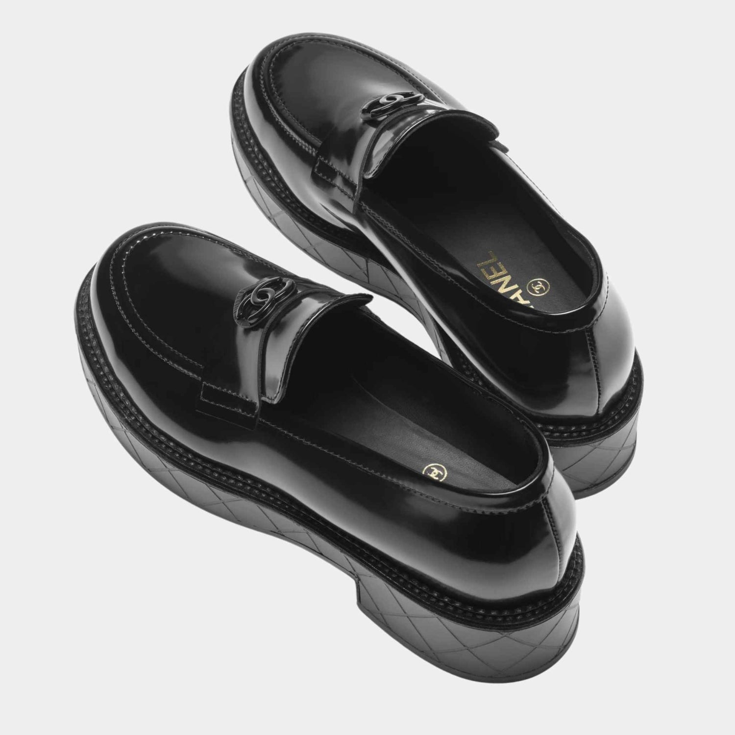 Chanel Moccasins Shiny Calfskin Black, Top, Heal