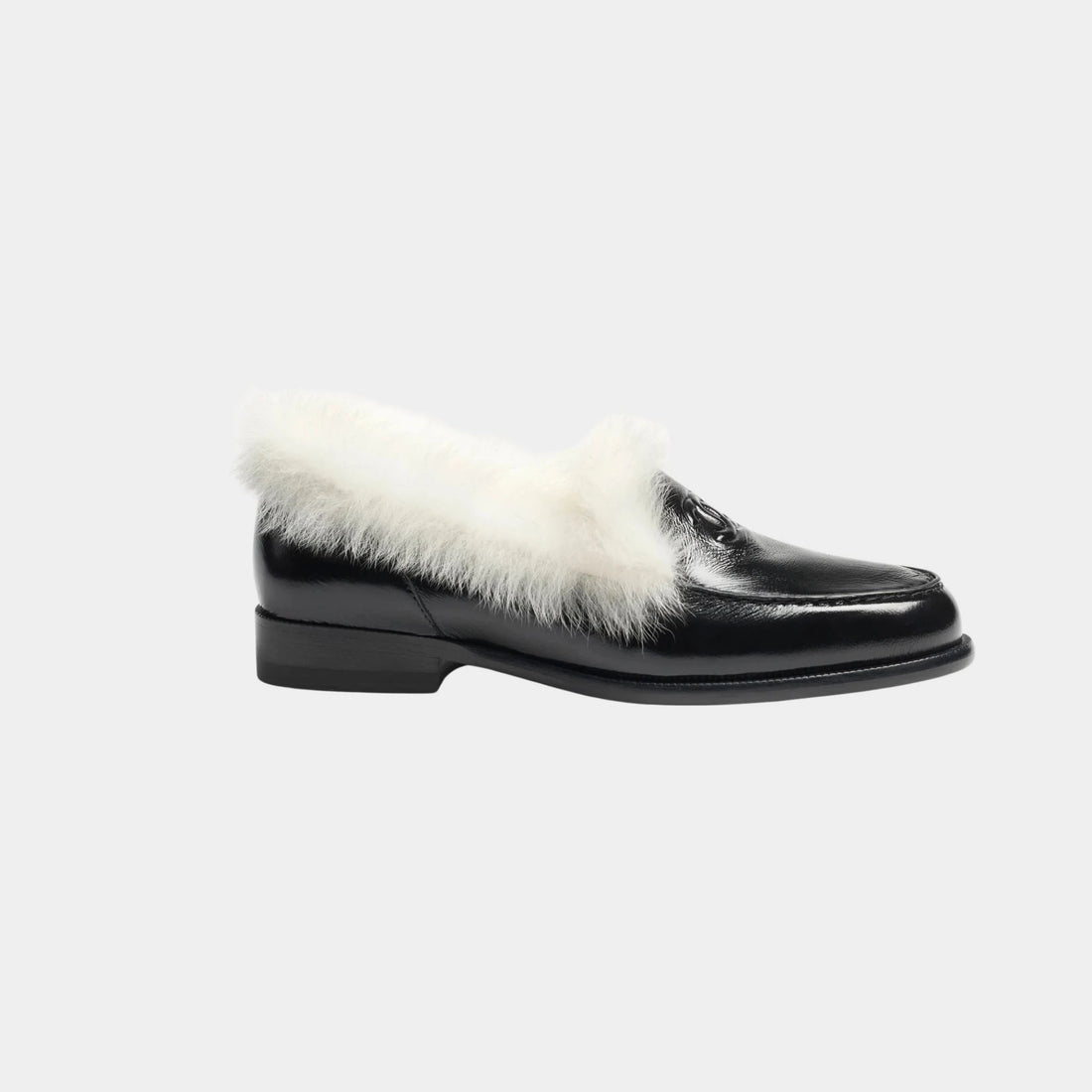Moccasins Shiny Crumpled Lamb &amp; Wool Lamb Black &amp; white, Side