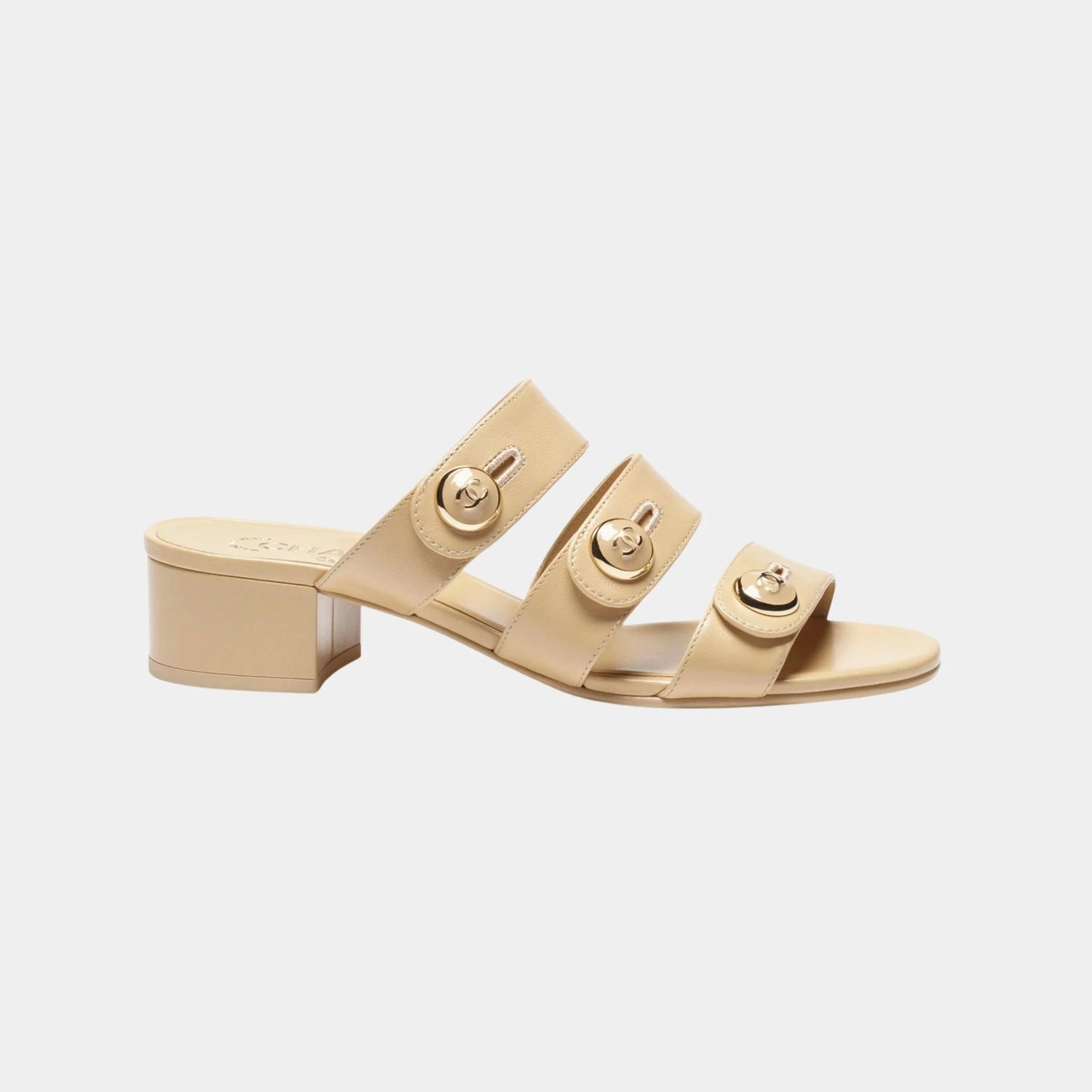 Chanel Mule in Shiny Calf, Beige, Side