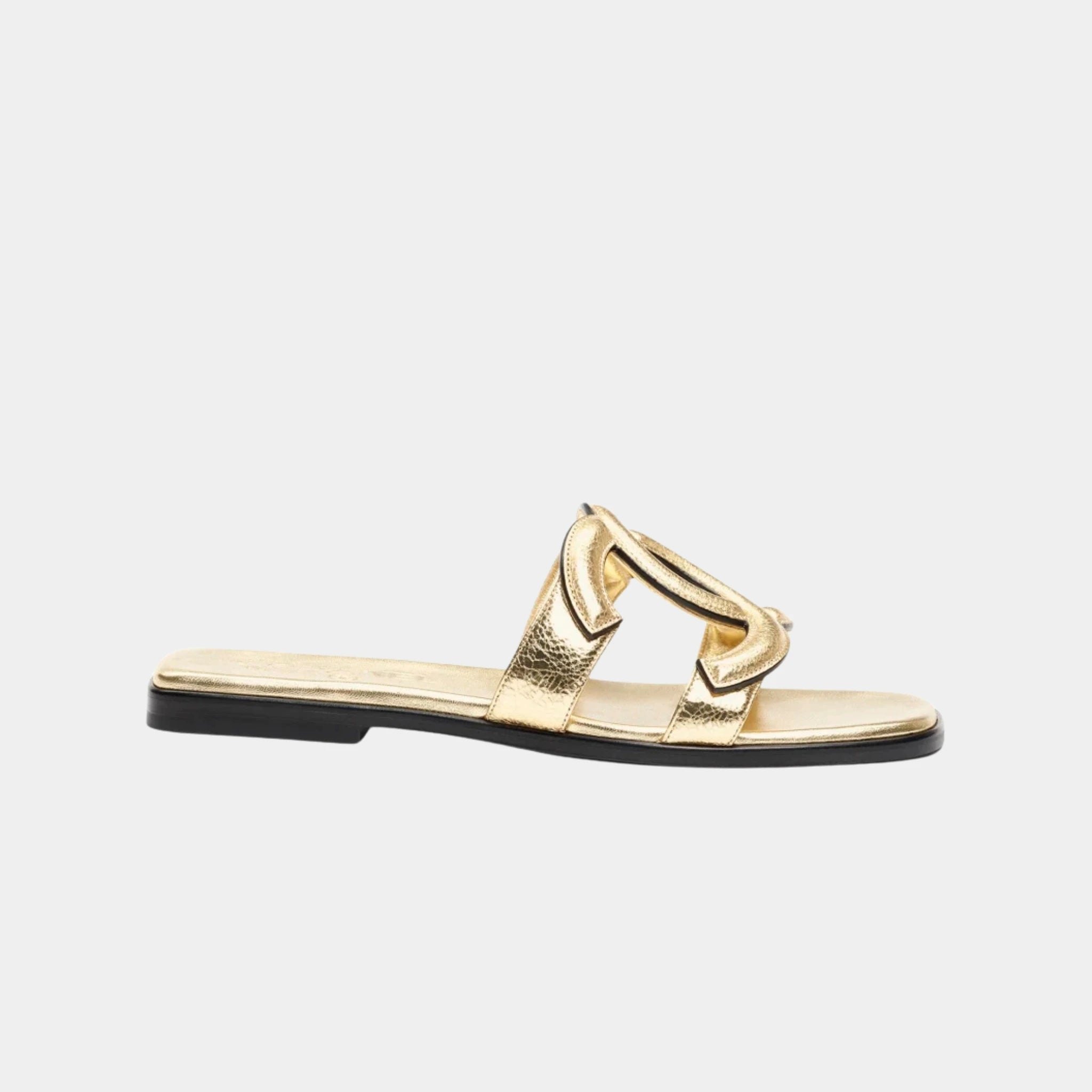 Chanel Mules in Gold Crackled Laminated Calfskin, Side