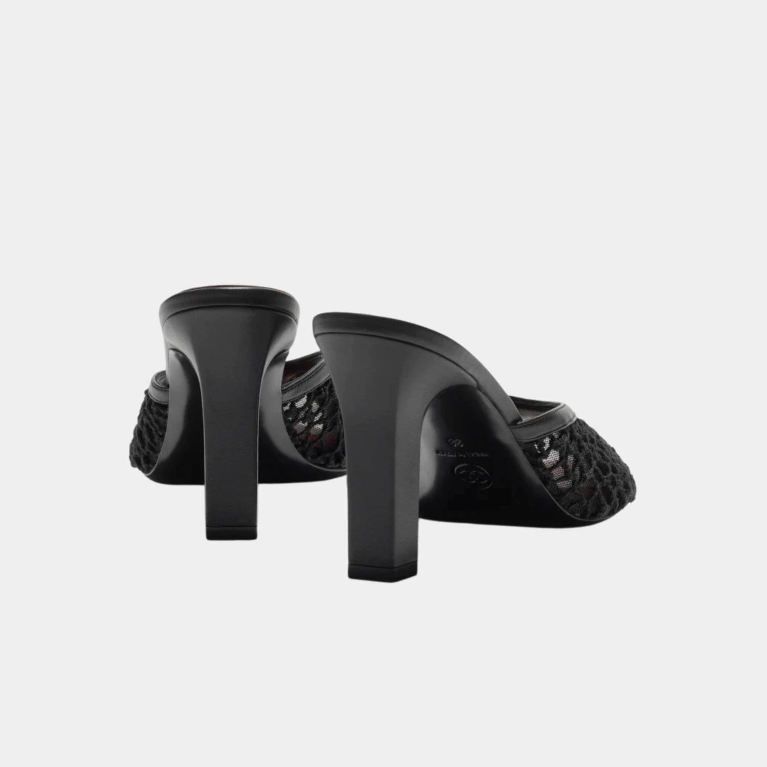 Chanel Mules in Black Mixed Fibers Cotton &amp; Lambskin, Back