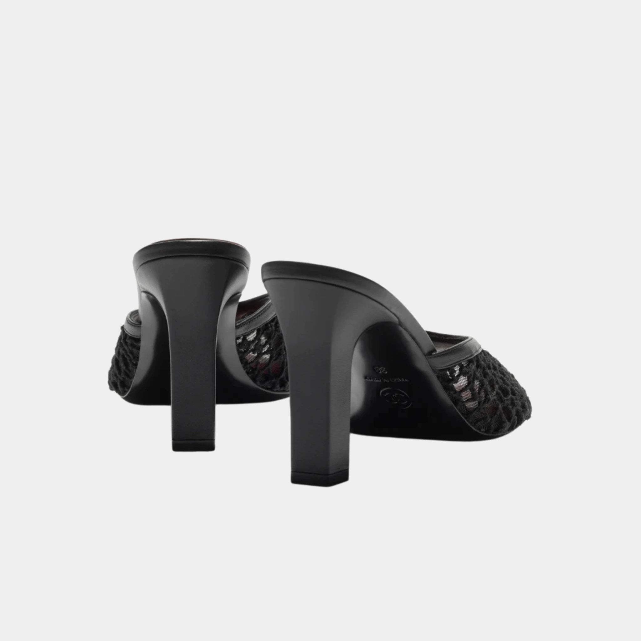 Chanel Mules in Black Mixed Fibers Cotton &amp; Lambskin, Back
