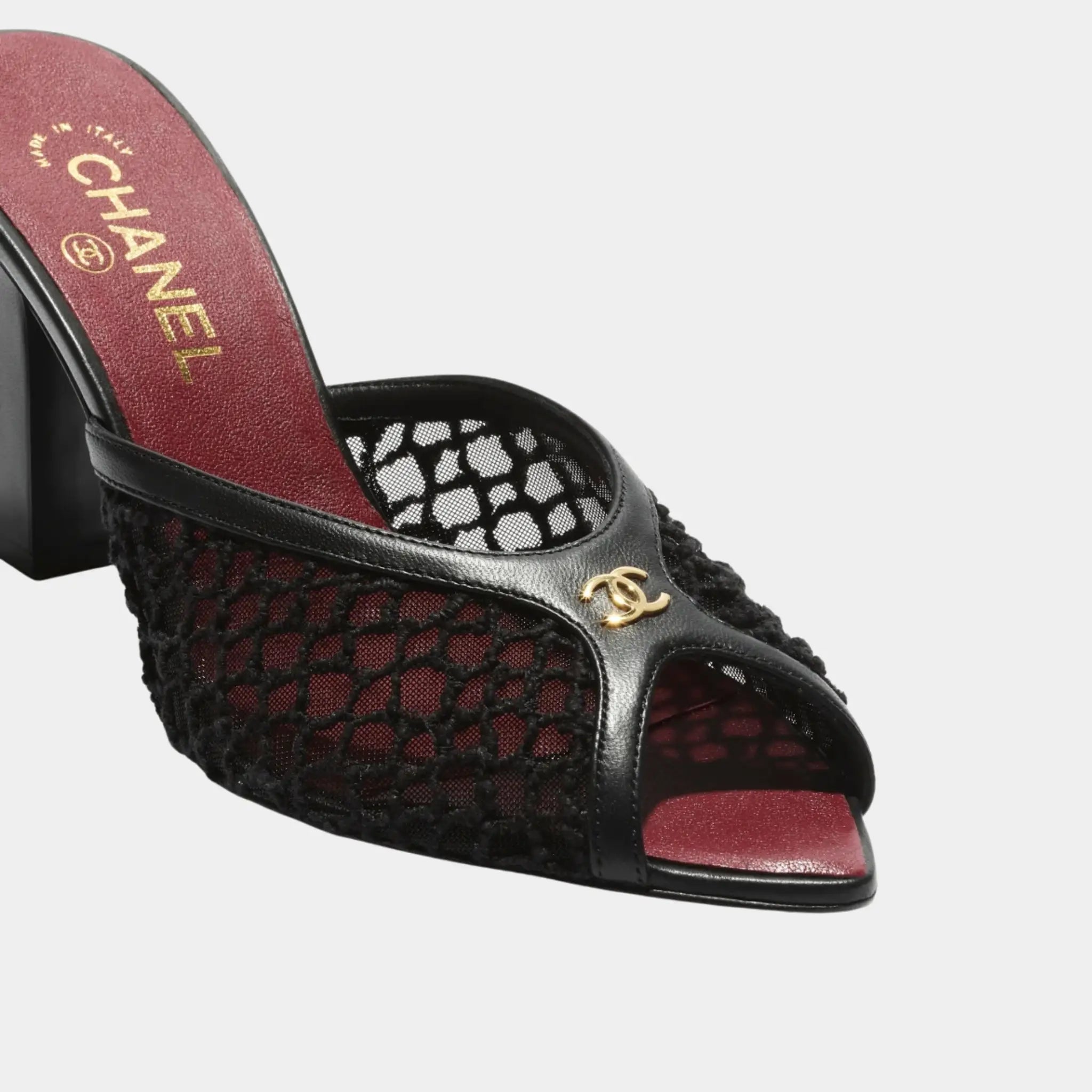 Chanel Mules in Black Mixed Fibers Cotton &amp; Lambskin, Front