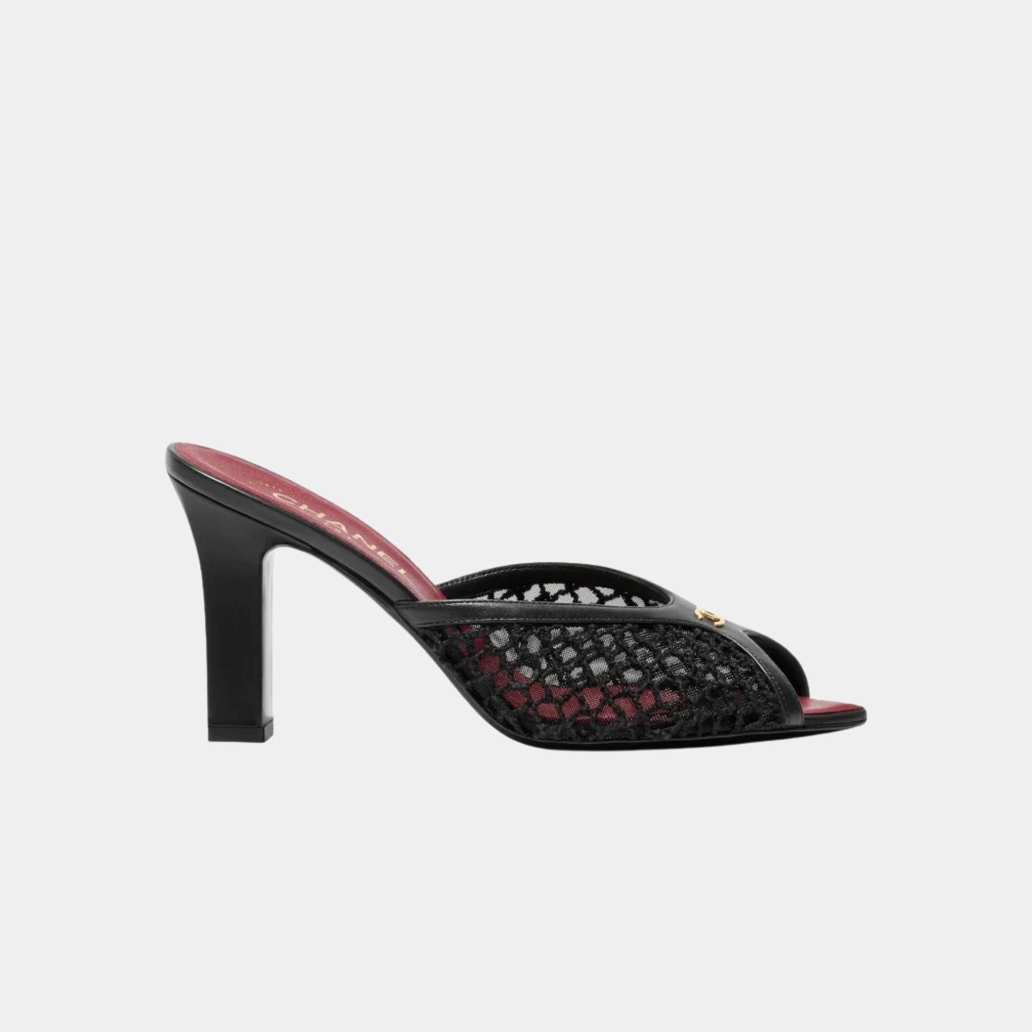 Chanel Mules in Black Mixed Fibers Cotton &amp; Lambskin, Side