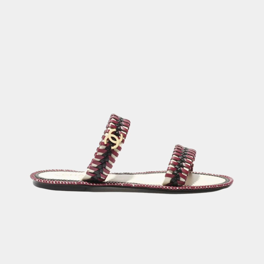 Chanel Mules in Calfskin, White, Black, Burgundy, Side