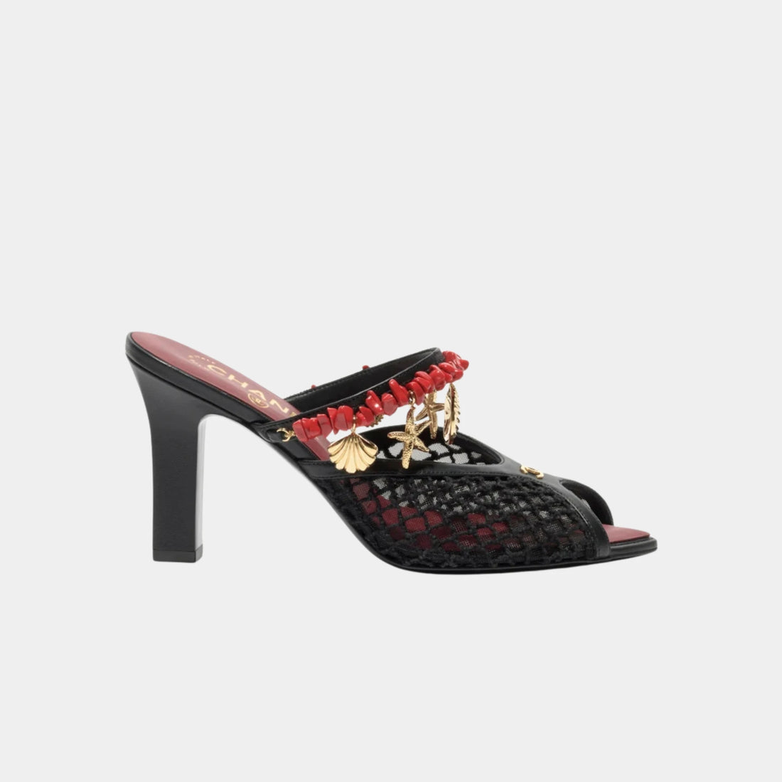 Chanel Mules in Mesh Cotton Lambskin Resin & Metal, Black, Side
