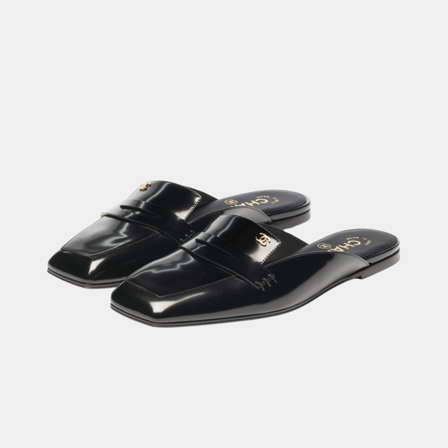 Chanel Mules in Shiny Calfskin, Black, Front