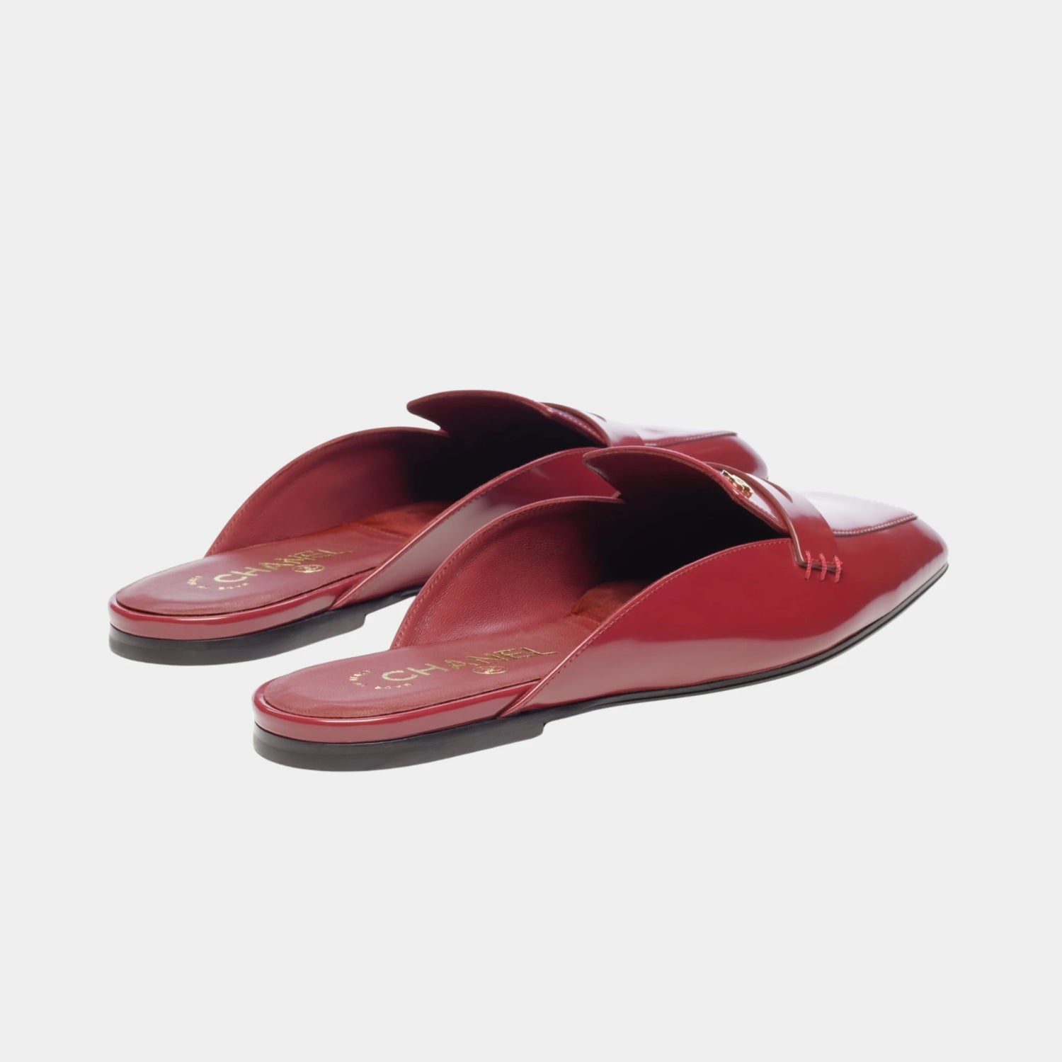 Chanel Mules in Shiny Calfskin, Burgundy, Back