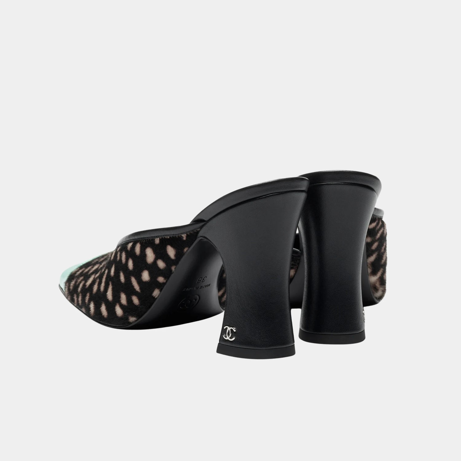 Chanel Mules in Lambskin &amp; Patent Calfskin, Black, White, Green, Back