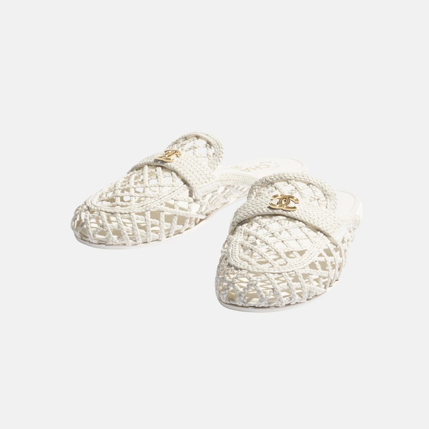 Chanel Mules in Lambskin, White, Front