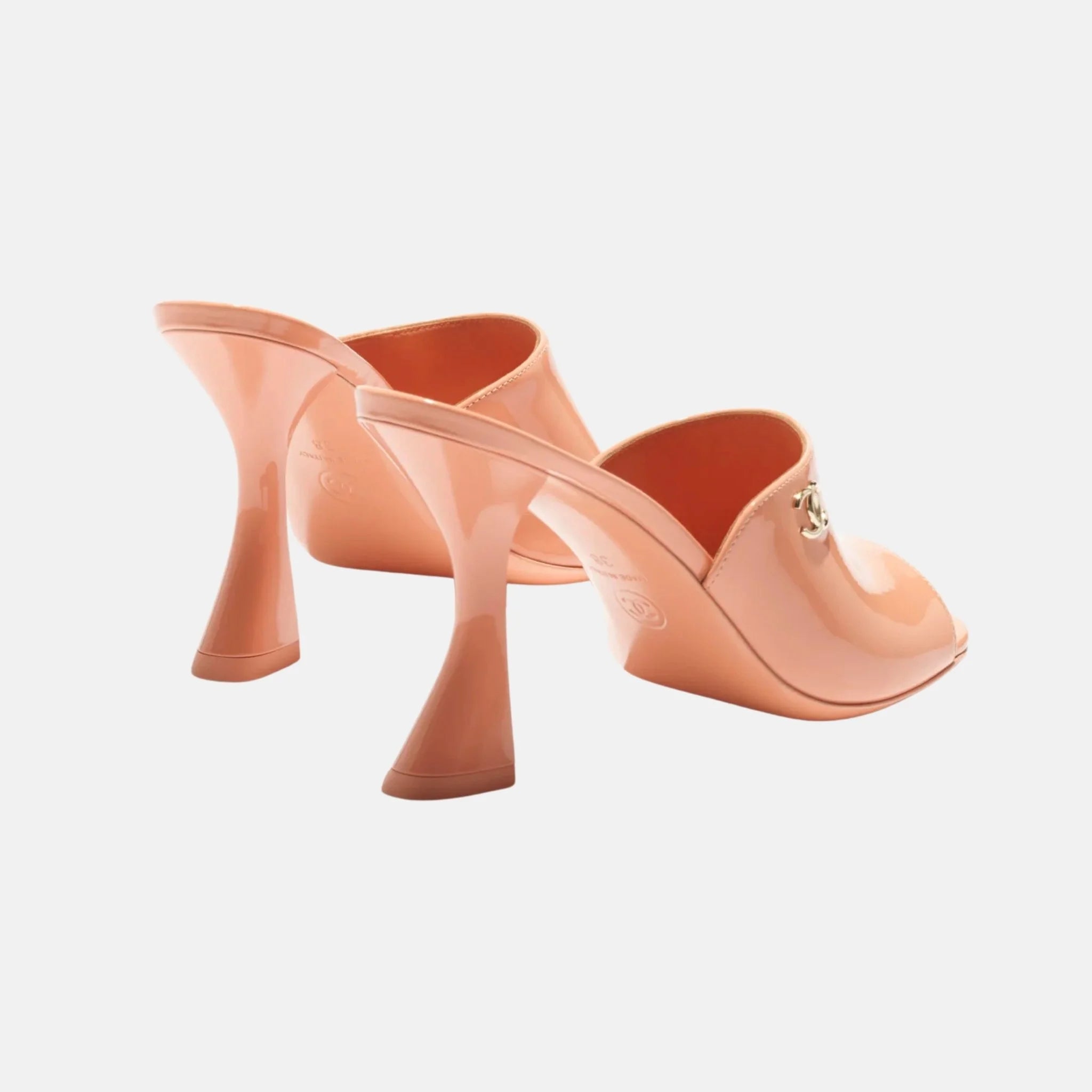 Chanel Mules in Patent Calfskin, Coral, Back
