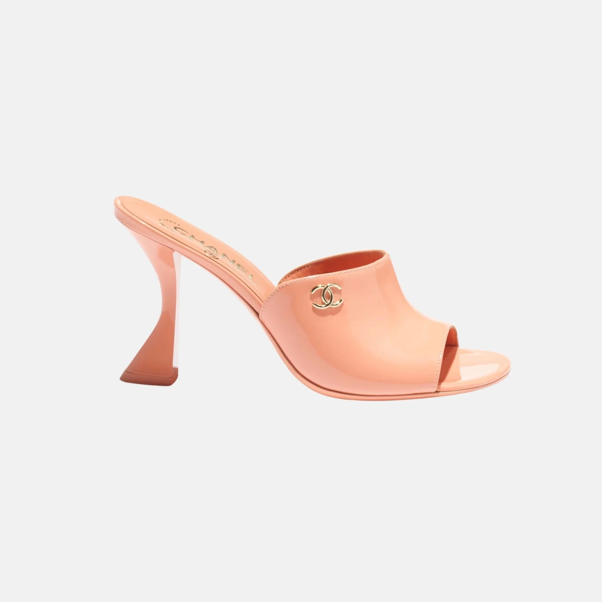 Chanel Mules in Patent Calfskin, Coral, Side