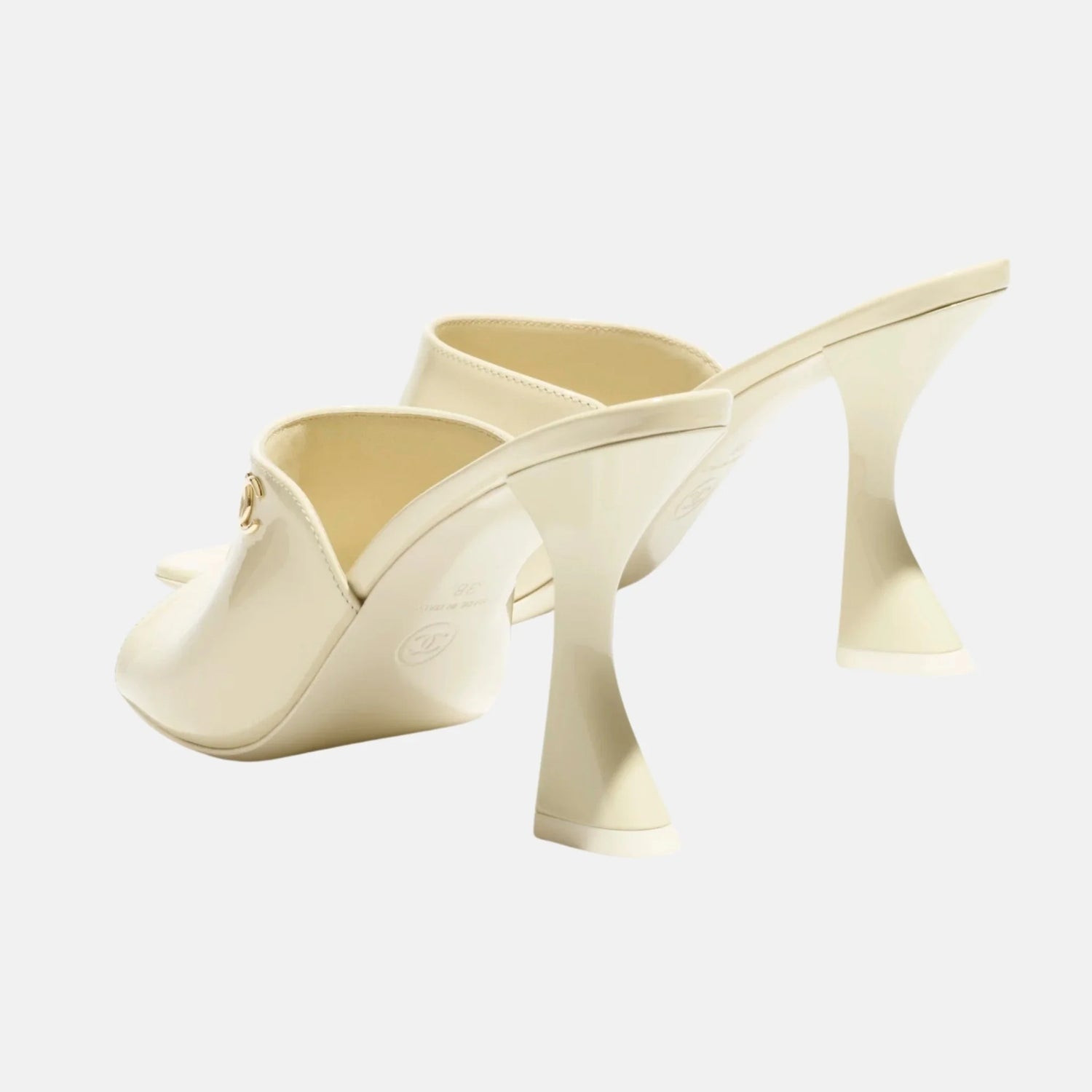 Chanel Mules in Patent Calfskin, Ivory, Back
