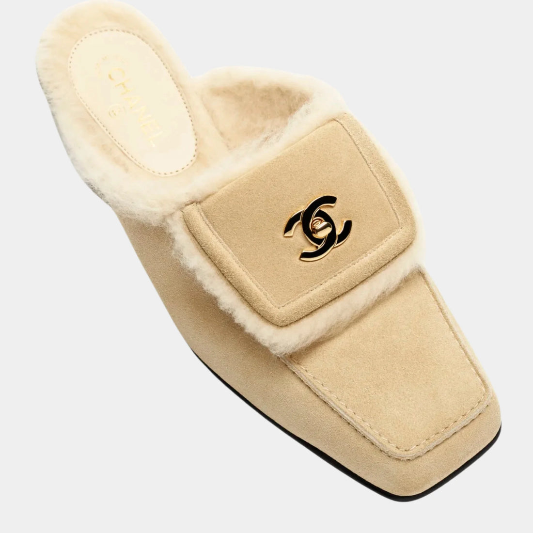Mules Suede Calfskin & Shearling Lambskin Beige