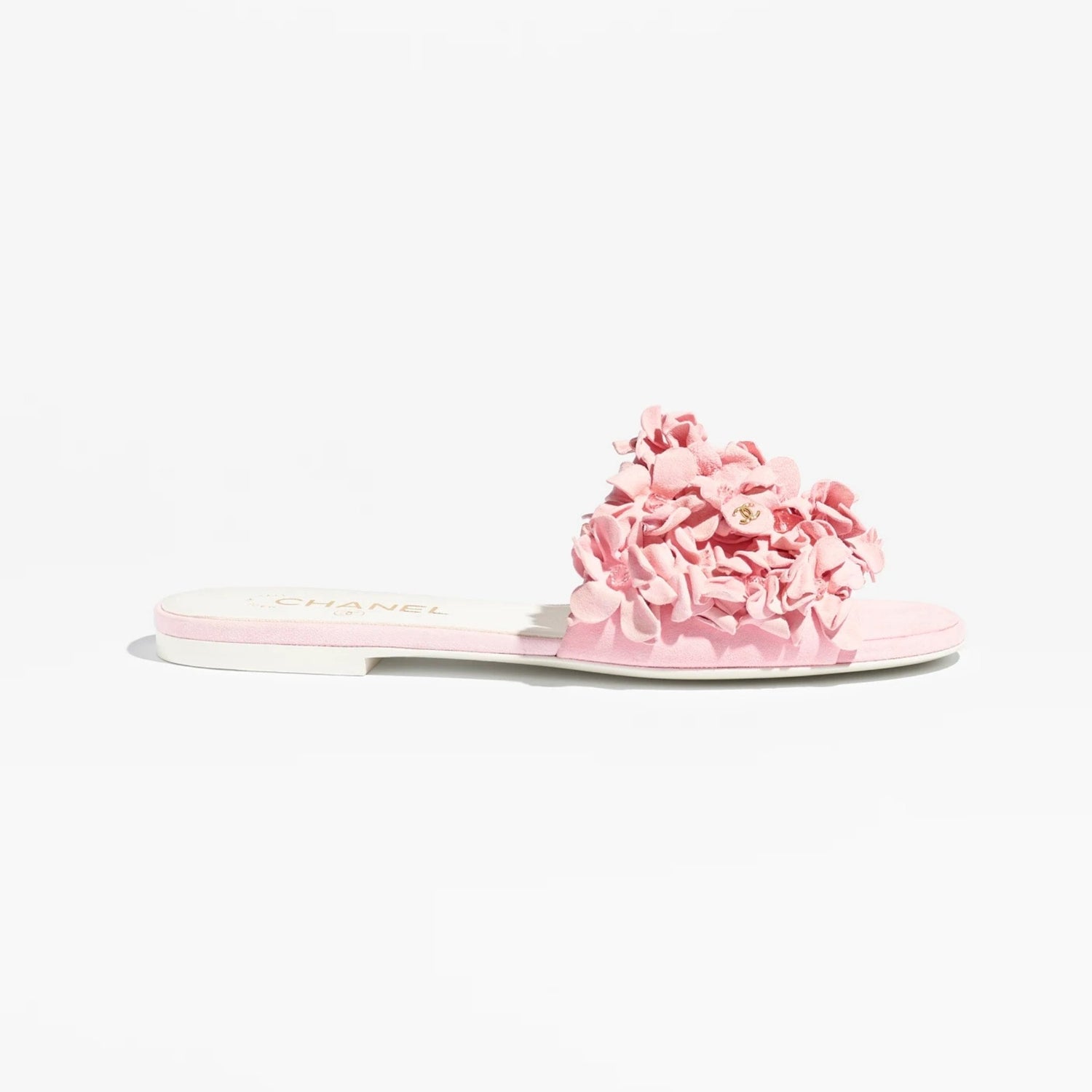 Chanel Mules Suede Kidskin Strass, Pink, Side