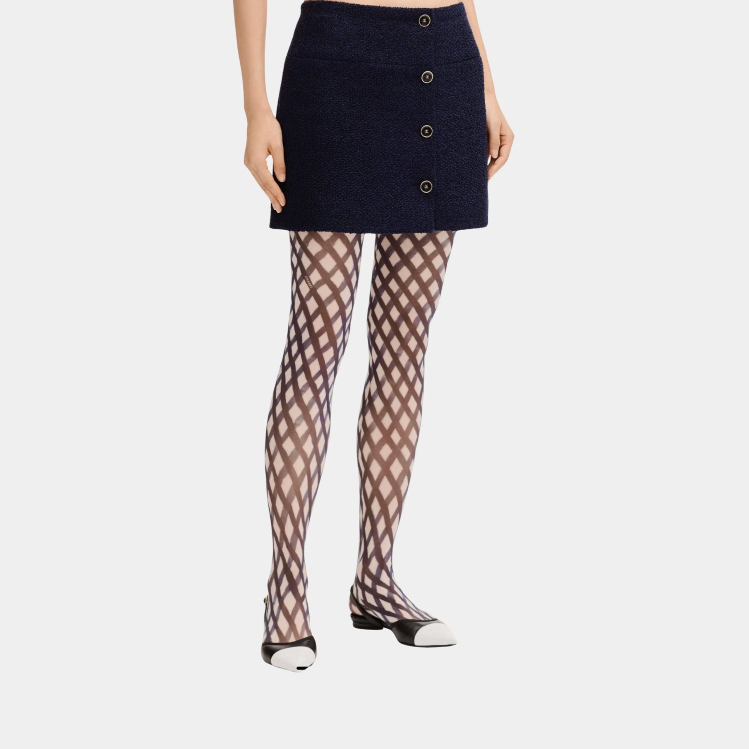 Navy Blue Short Skirt in Tweed, Front