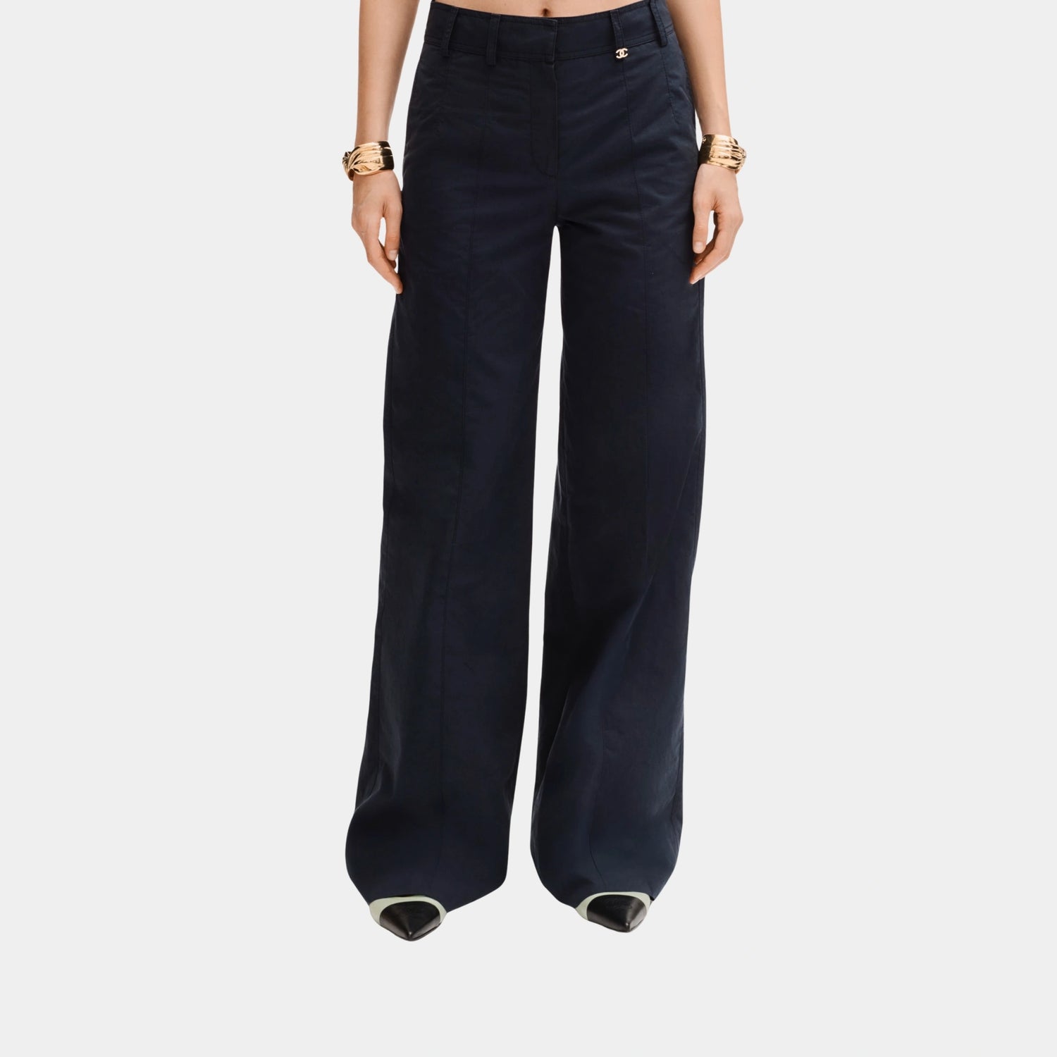 Chanel Navy Blue Trousers in Cotton, Front