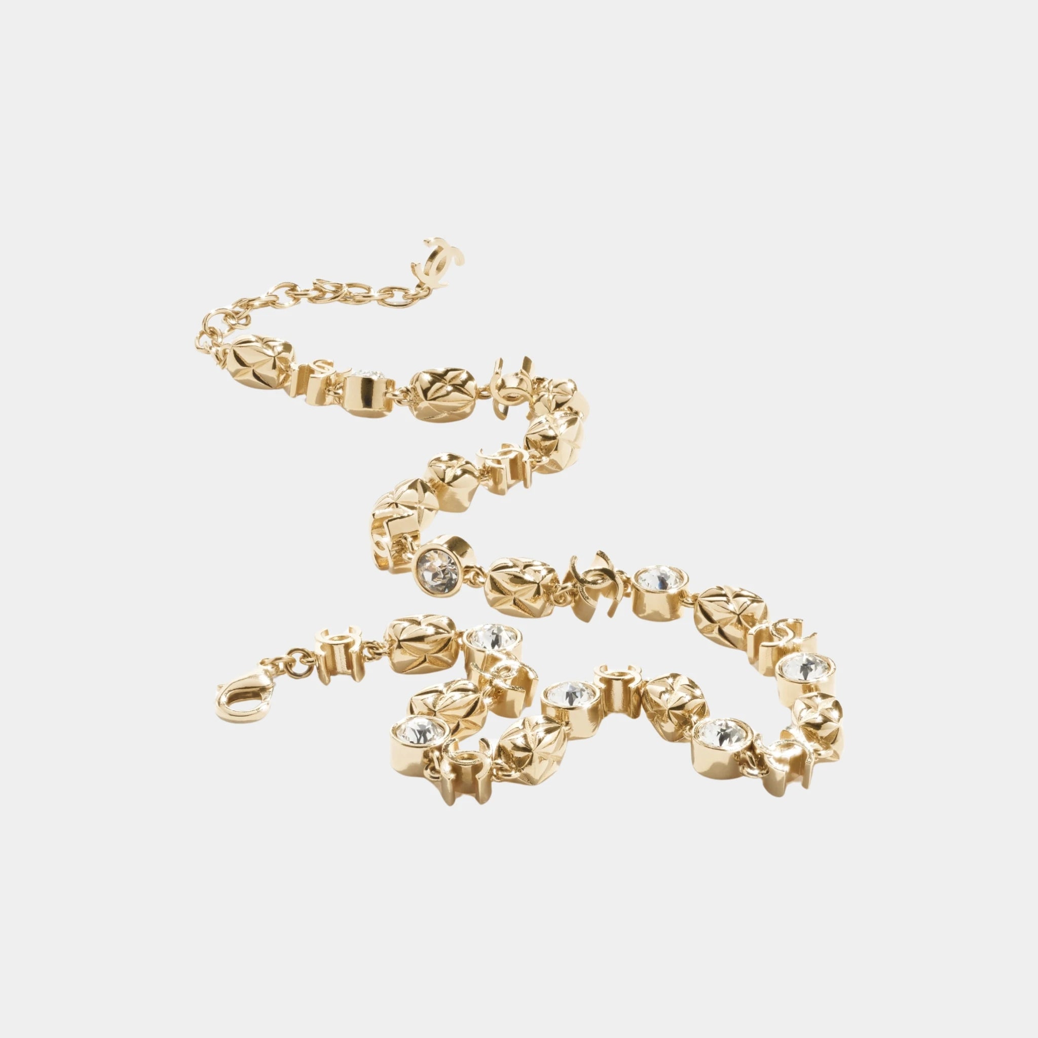 Chanel Necklace in Gold Metal &amp; Diamantes with CC Details, Close