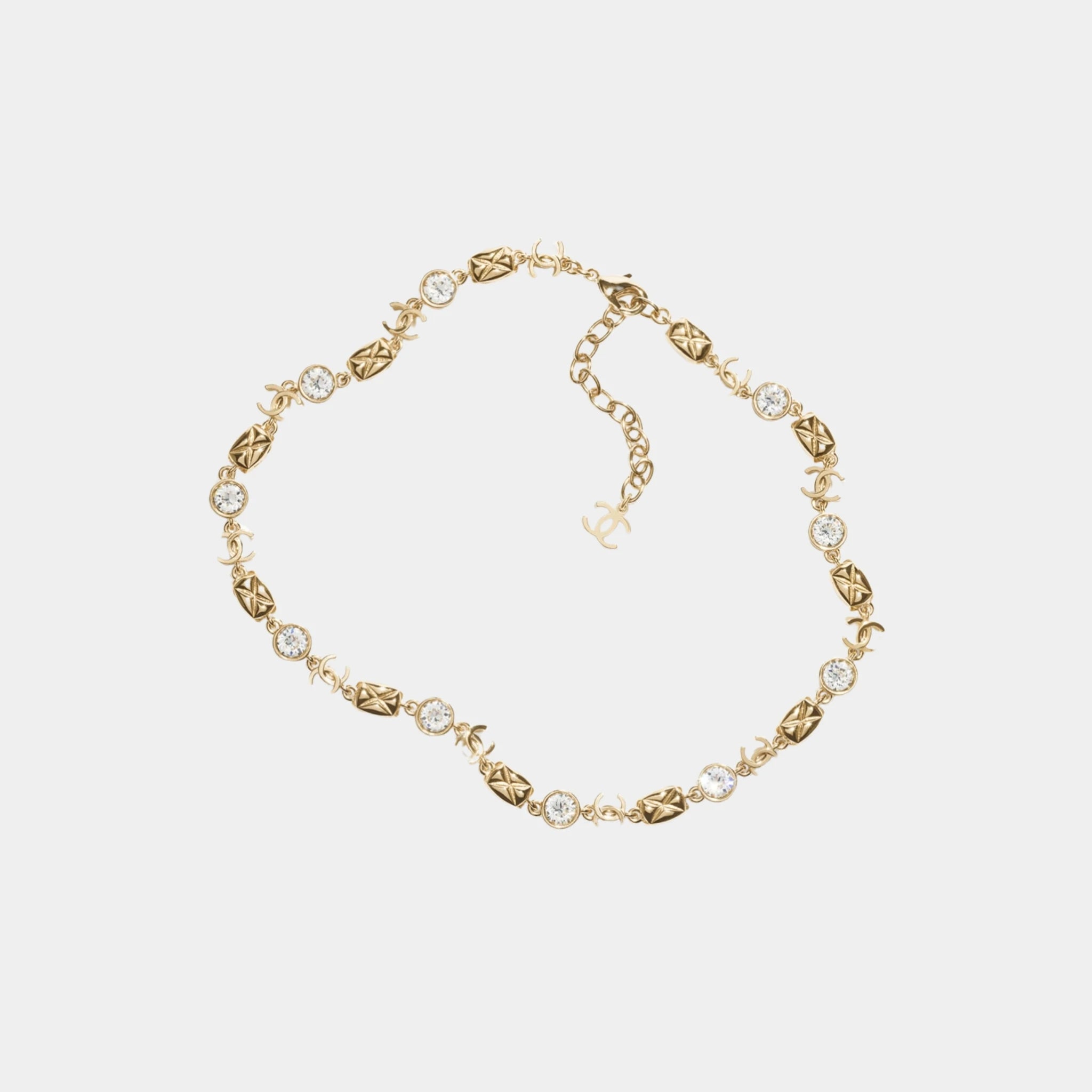 Chanel Necklace in Gold Metal &amp; Diamantes with CC Details, Front