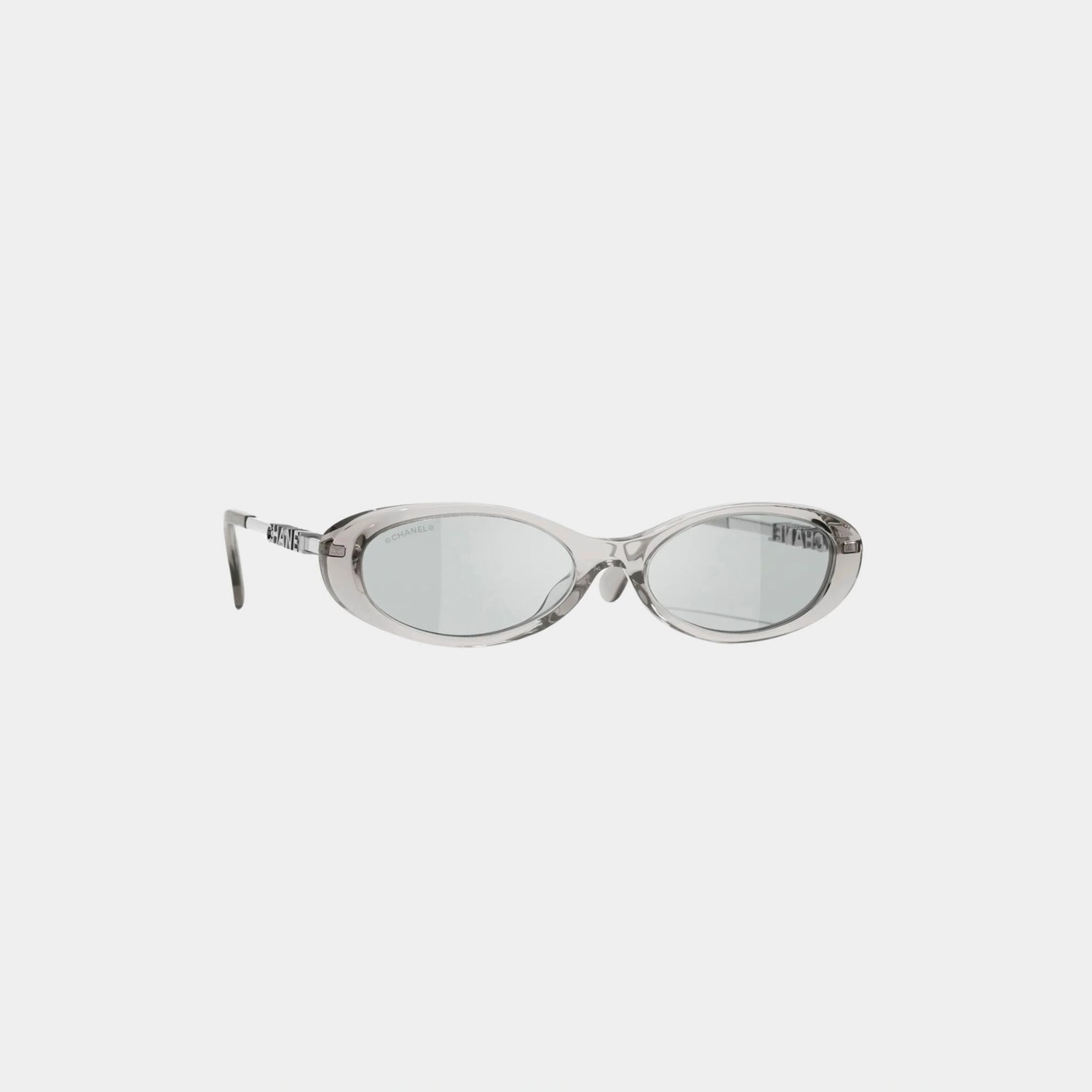 Chanel Oval Sunglasses in Acetate and Metal, Light Grey