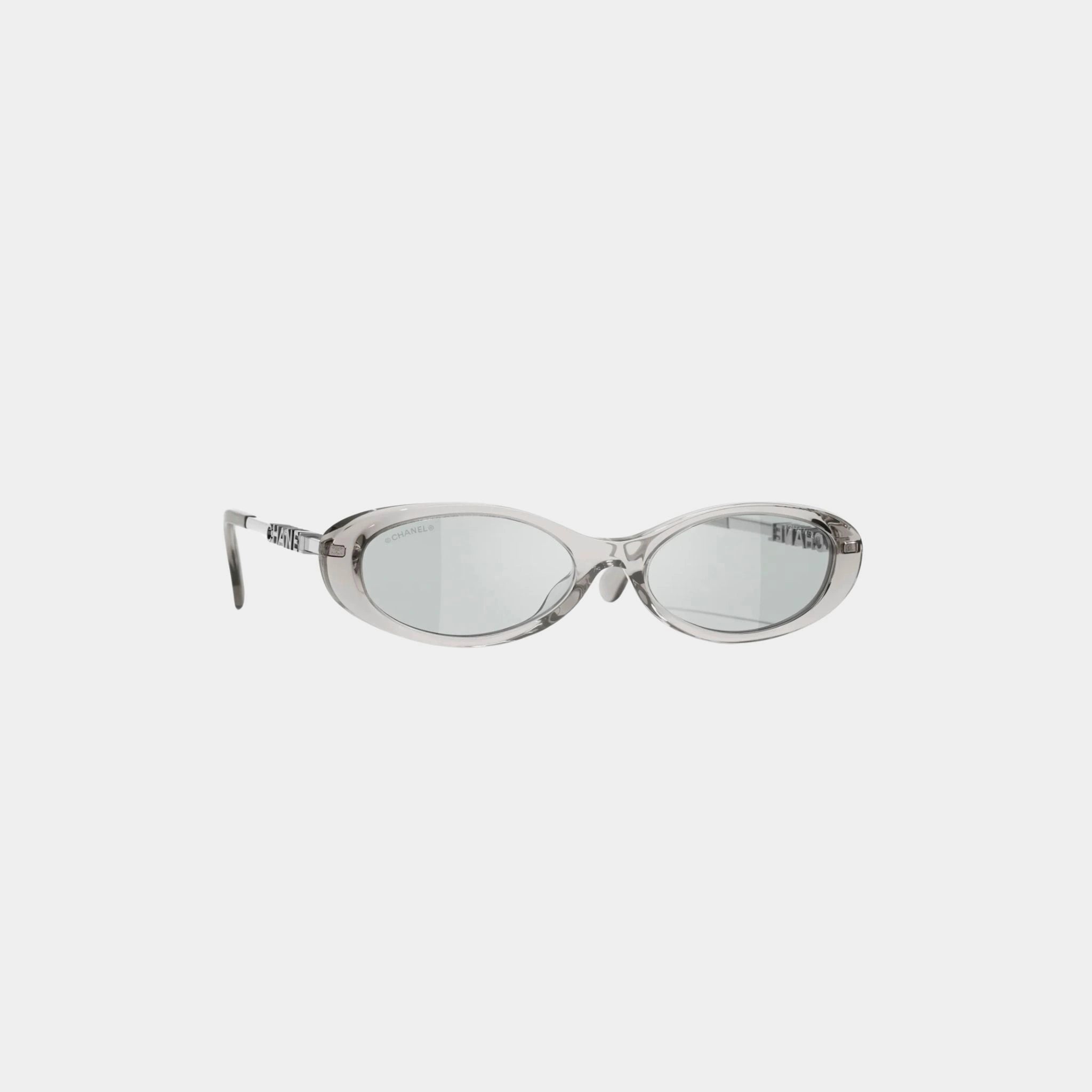 Chanel Oval Sunglasses in Acetate and Metal, Light Grey