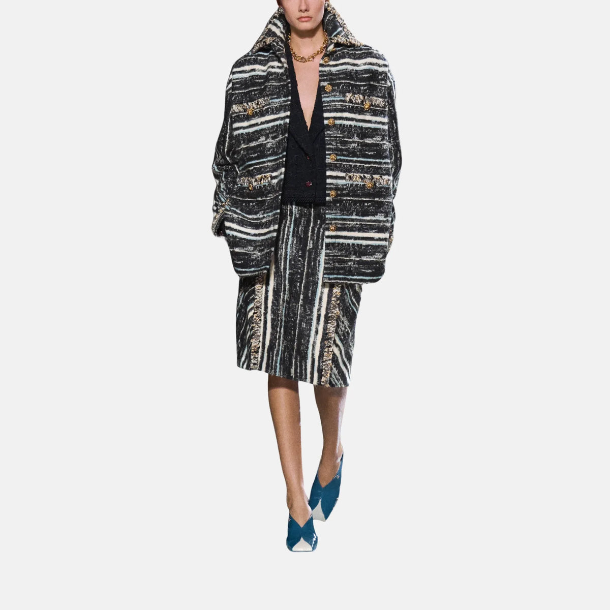Overshirt Wool Mixed Fibers in Black Blue and White