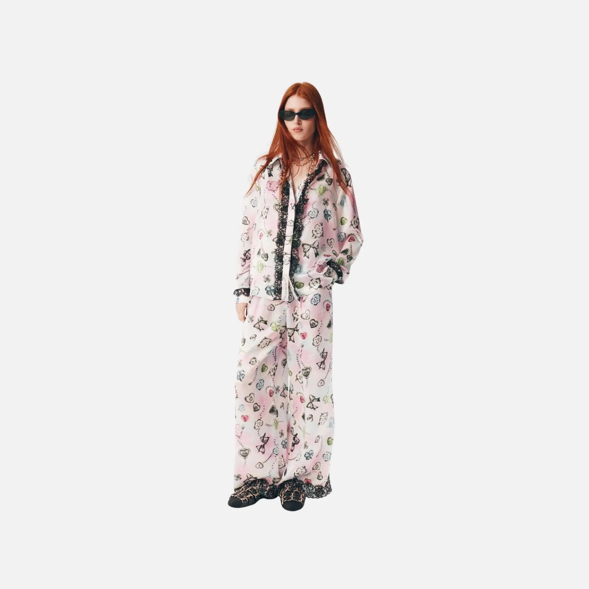 Chanel Pants in Printed Silk Satin and Lace, Front