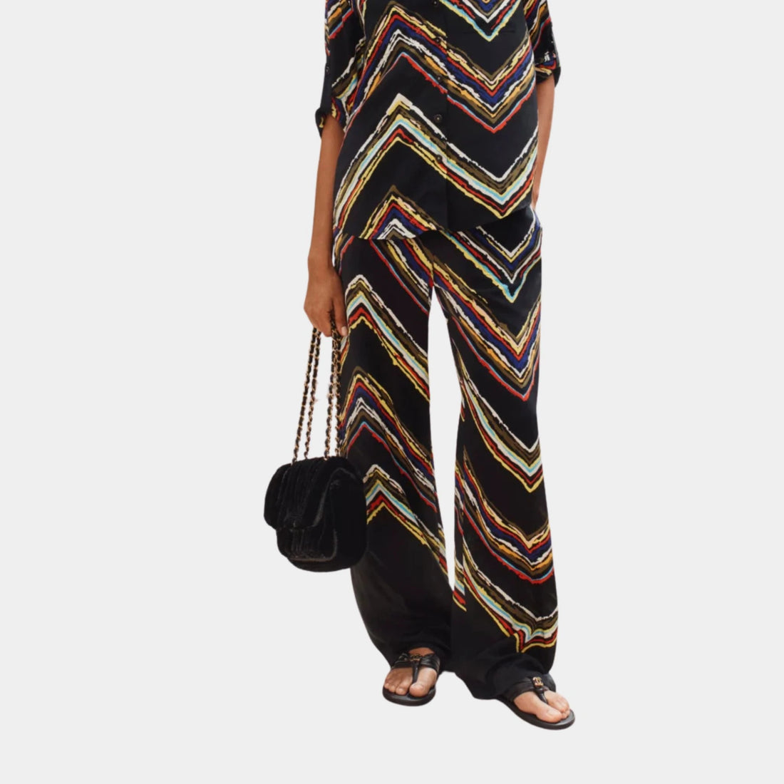 Chanel Pants Silk Black & Multicoloured