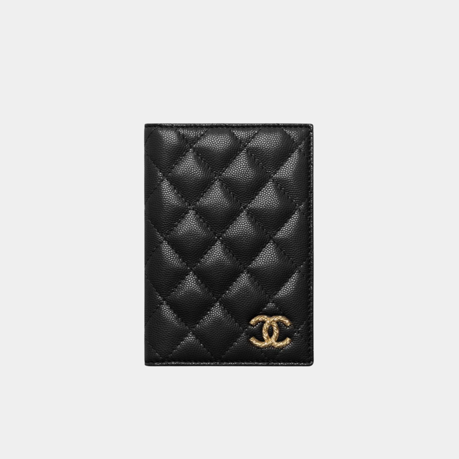 Chanel Passport Holder Strass Shiny Grained Calfskin &amp; Gold Tone Metal, Black