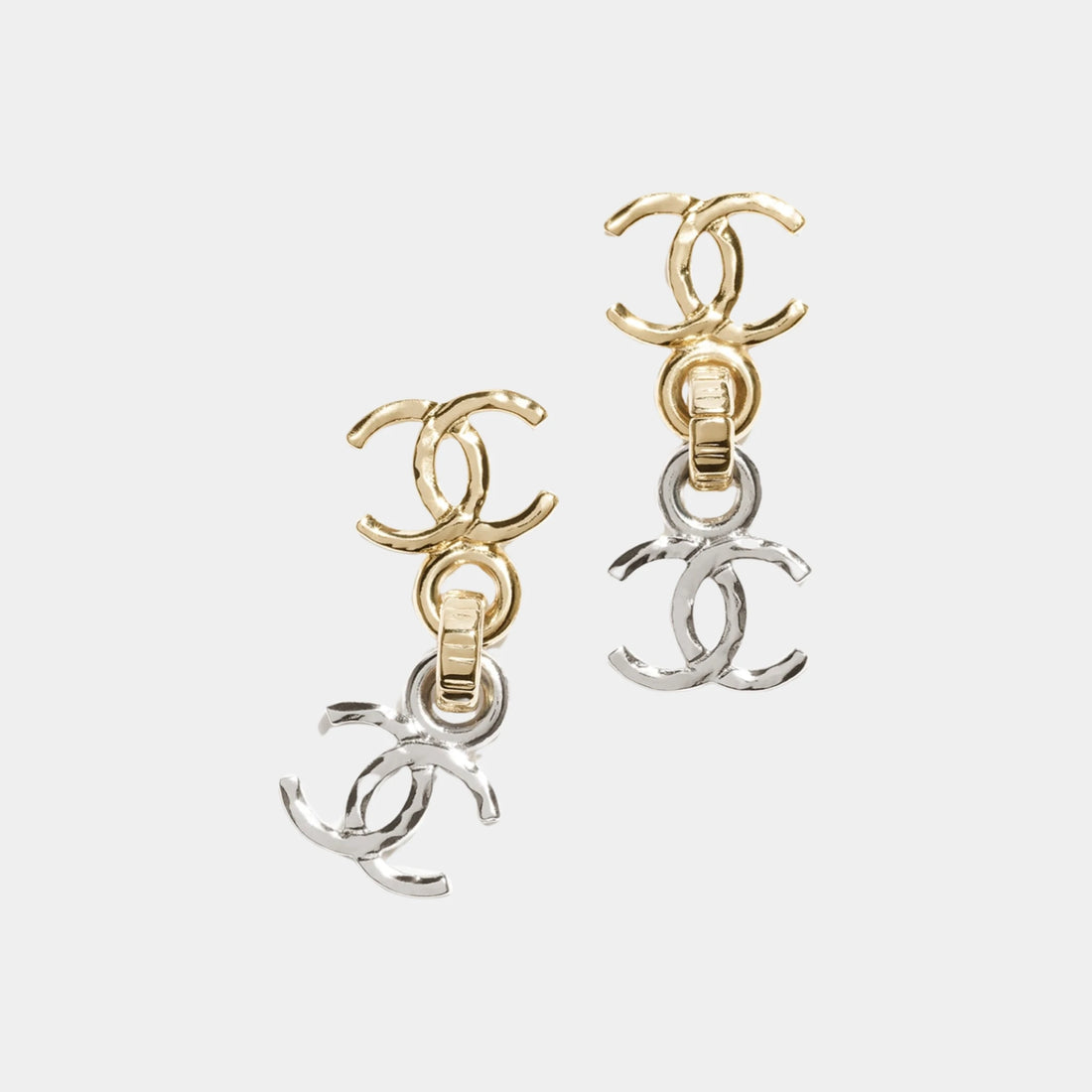 Chanel Pendant Earrings in Gold & Silver Metal, Front