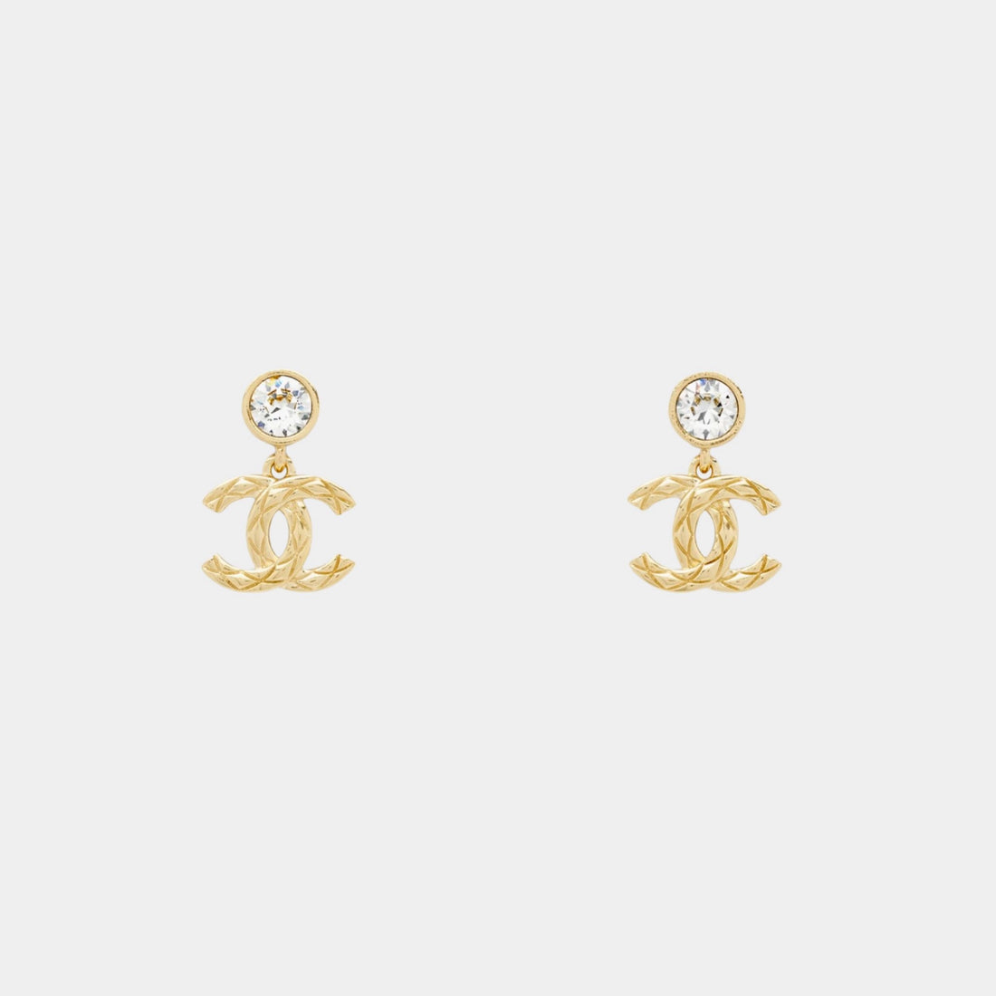 Chanel Pendant Embossed CC Earrings Metal & Diamantes Gold & Crystal