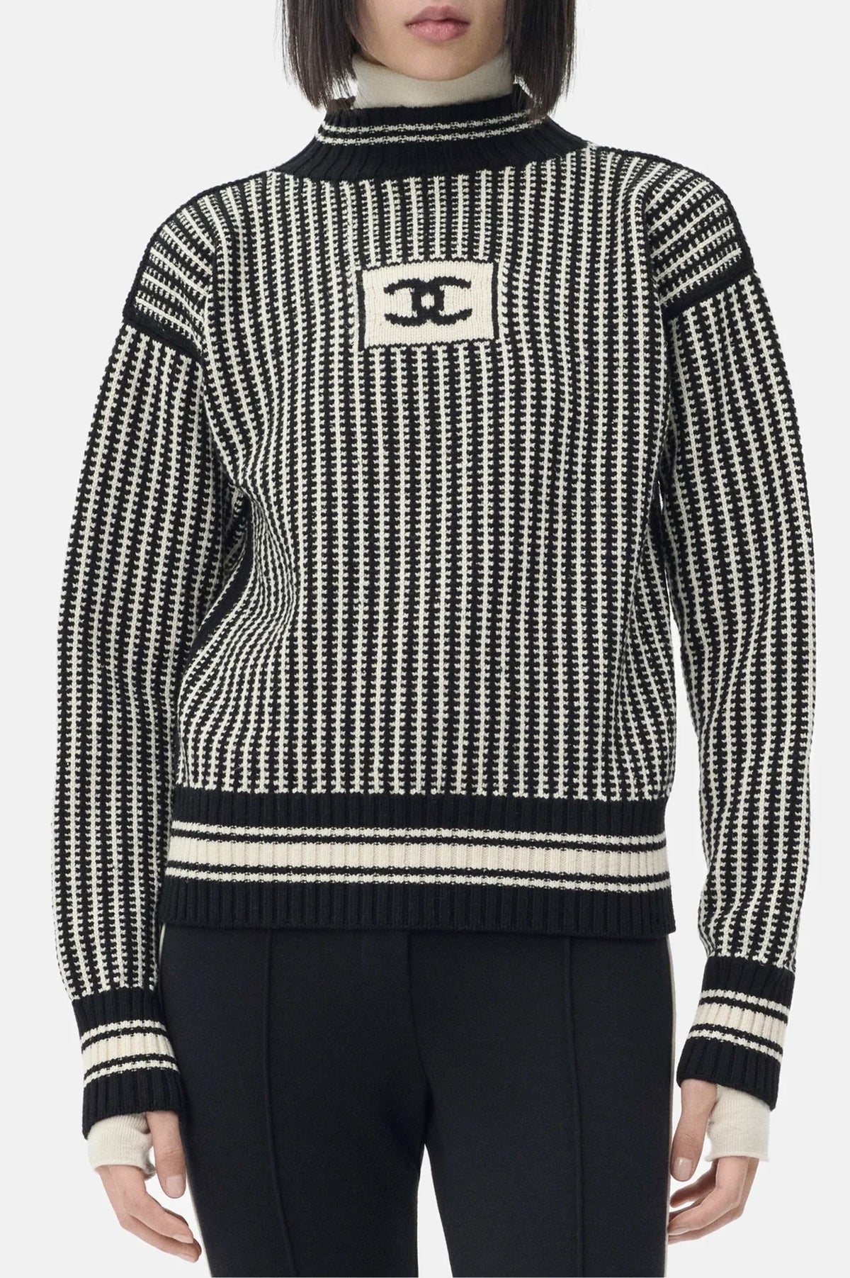 Pullover Wool & Silk in Ecru and Black — Ecru and Black