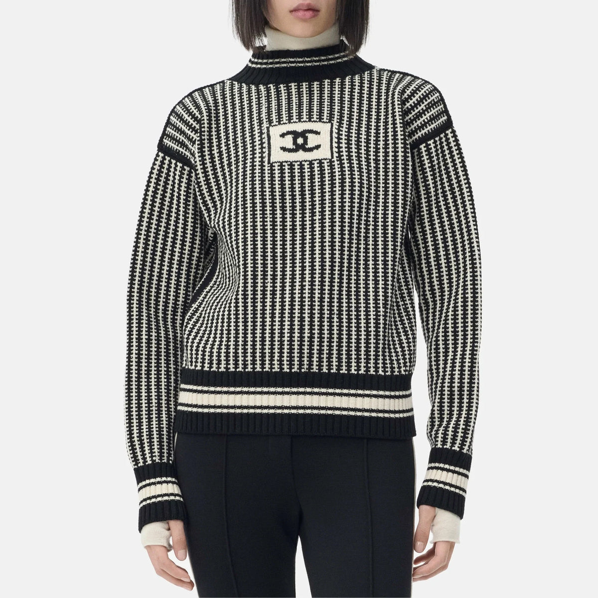 Pullover Wool & Silk in Ecru and Black — Ecru and Black