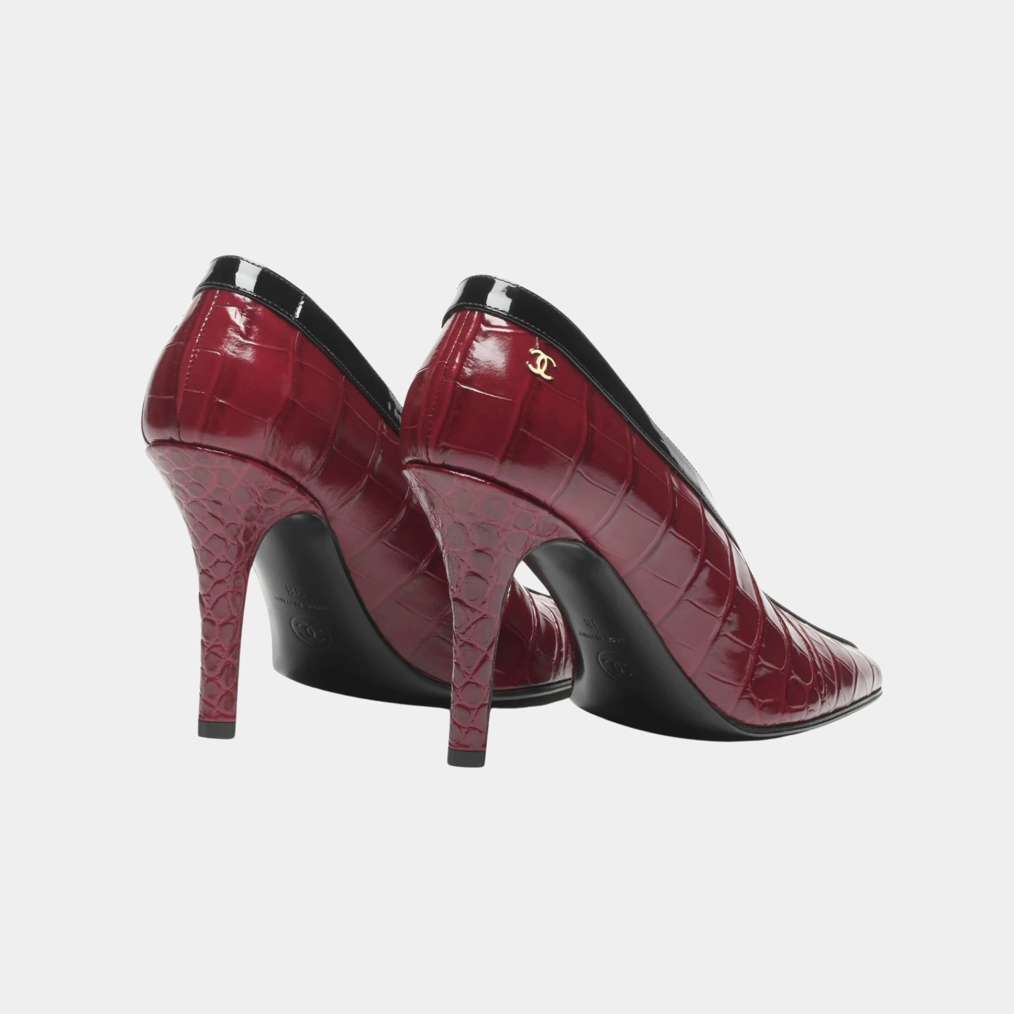 Chanel Pumps in Crocodile Embossed Calfskin &amp; Patent Calfskin, Burgundy, Black, Back
