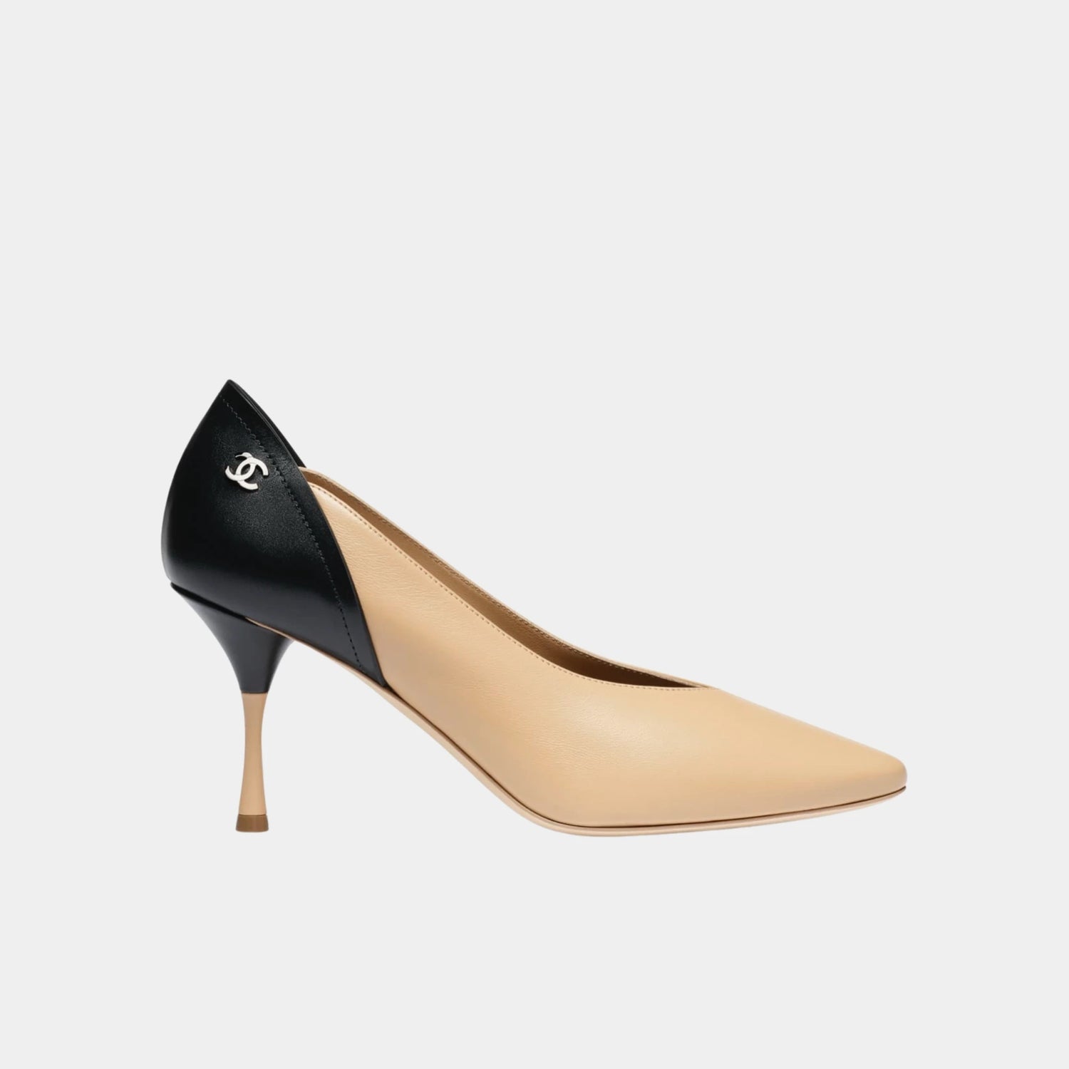 Chanel Pumps in Lambskin &amp; Calfskin, Beige Black, Side