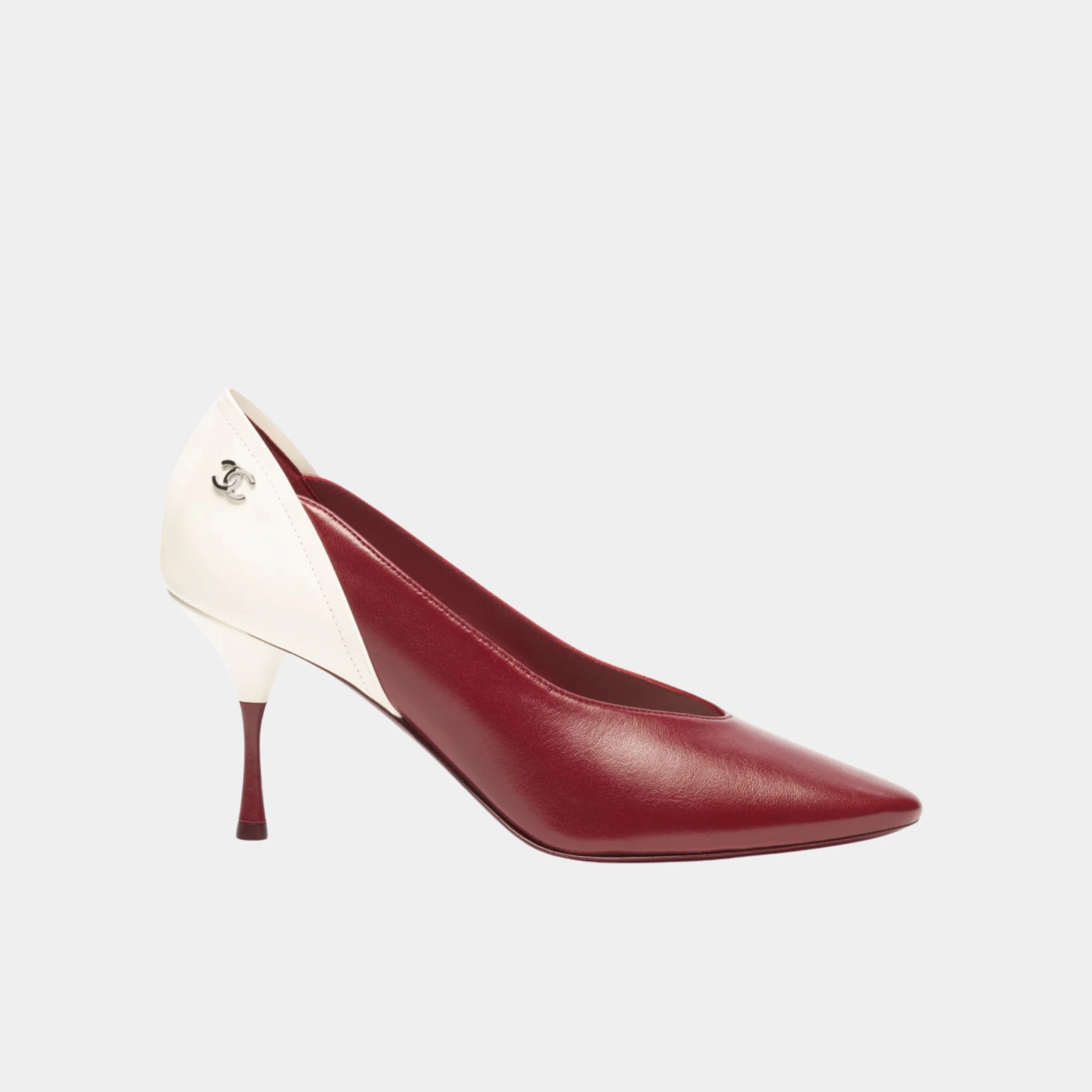 Chanel Pumps in Lambskin &amp; Calfskin, Burgundy White, Side