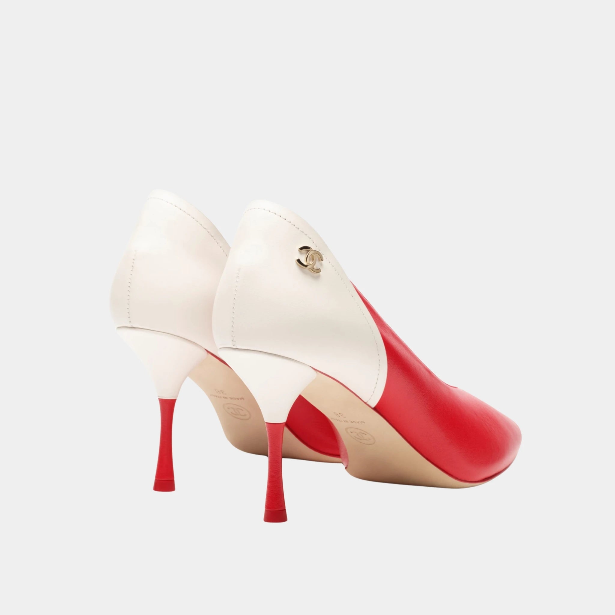 Chanel Pumps in Lambskin &amp; Calfskin, Red White, Back