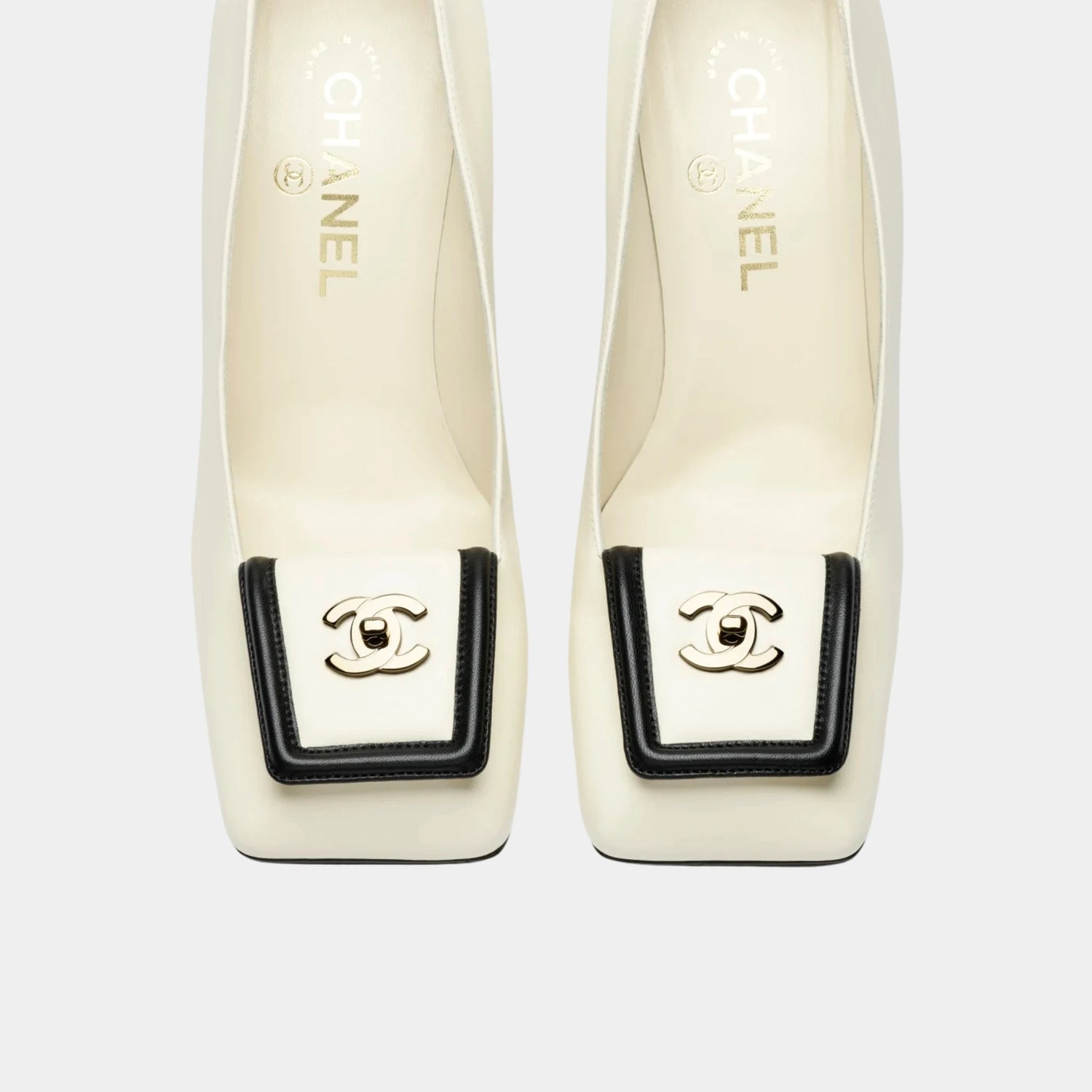 Chanel Pumps in Ivory &amp; Black Lambskin, Top