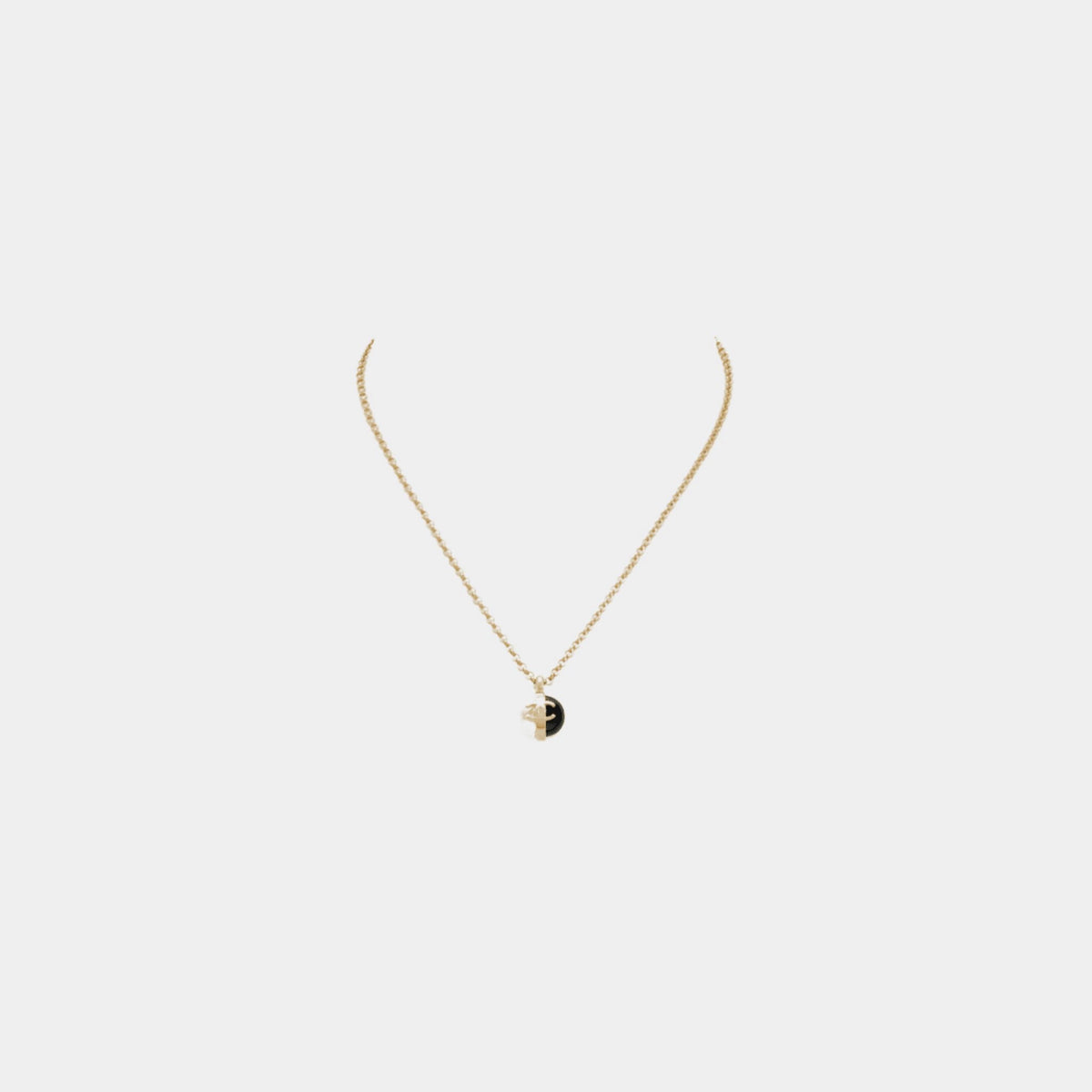 Round Pendant Necklace Metal & Resin Gold Black & Pearly White