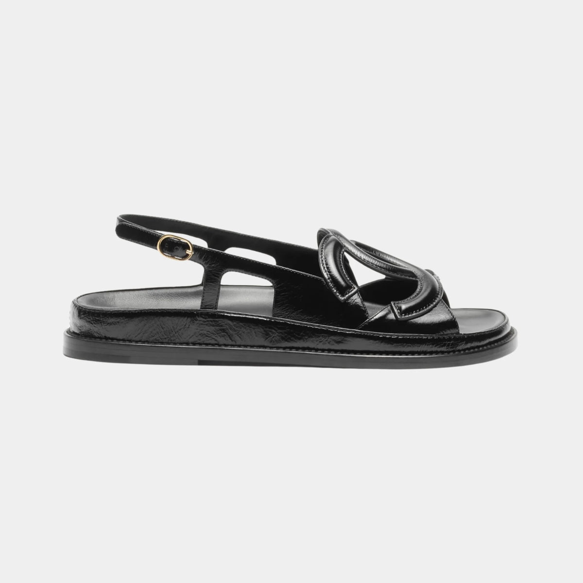 Sandals in Black Crumpled Shiny Lambskin