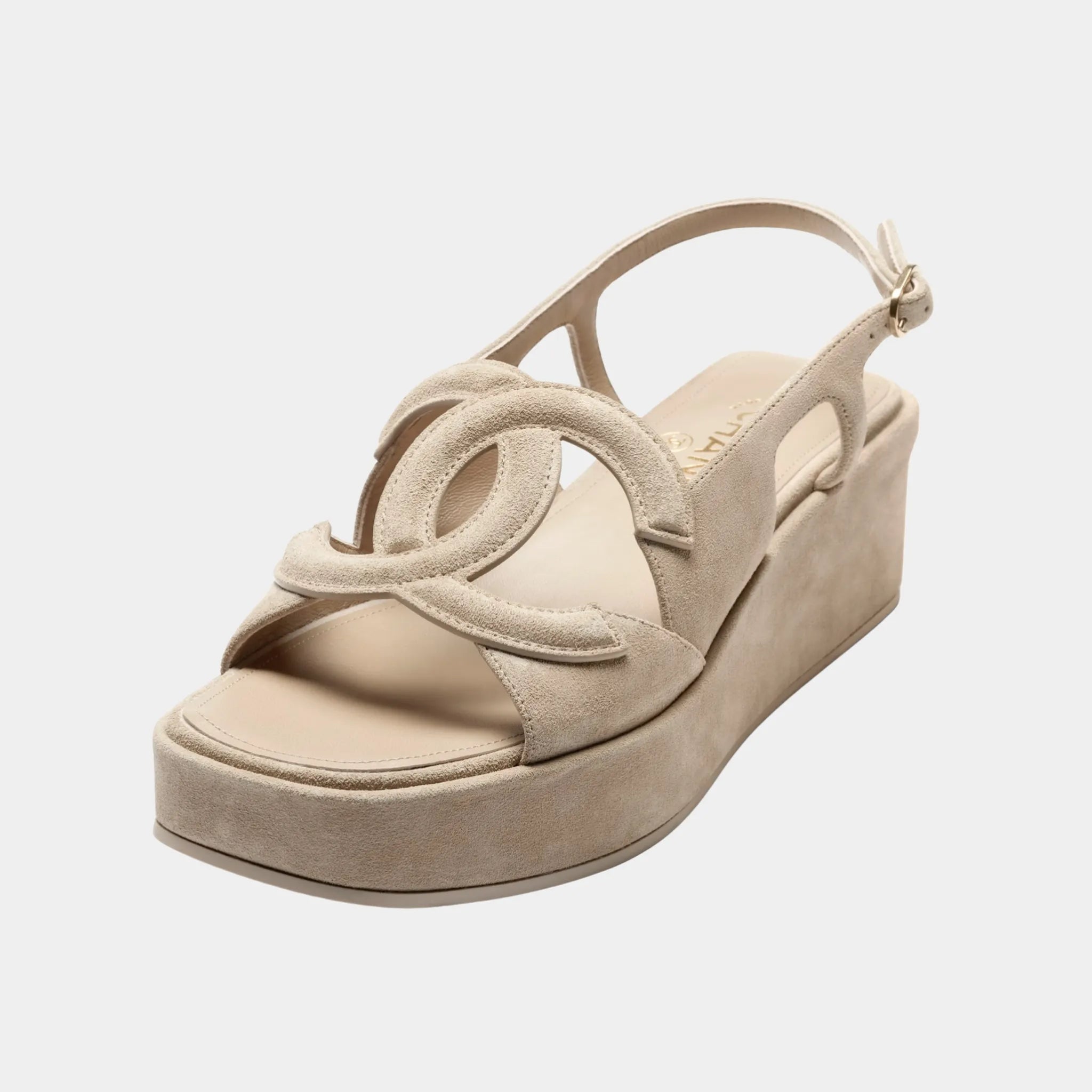 Chanel Sandals in Dark Beige Suede Calfskin, Top