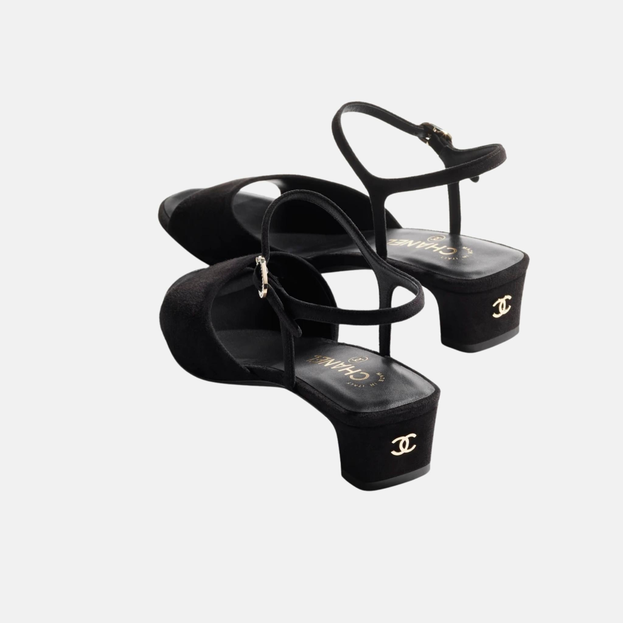 Chanel Sandals In Suede Kidskin Coco Beach Collection, Black, Back