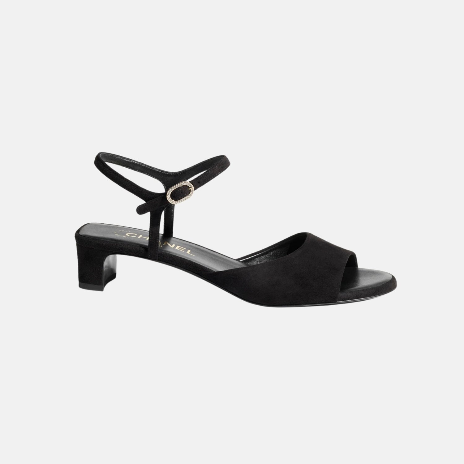 Chanel Sandals In Suede Kidskin Coco Beach Collection, Black, Side