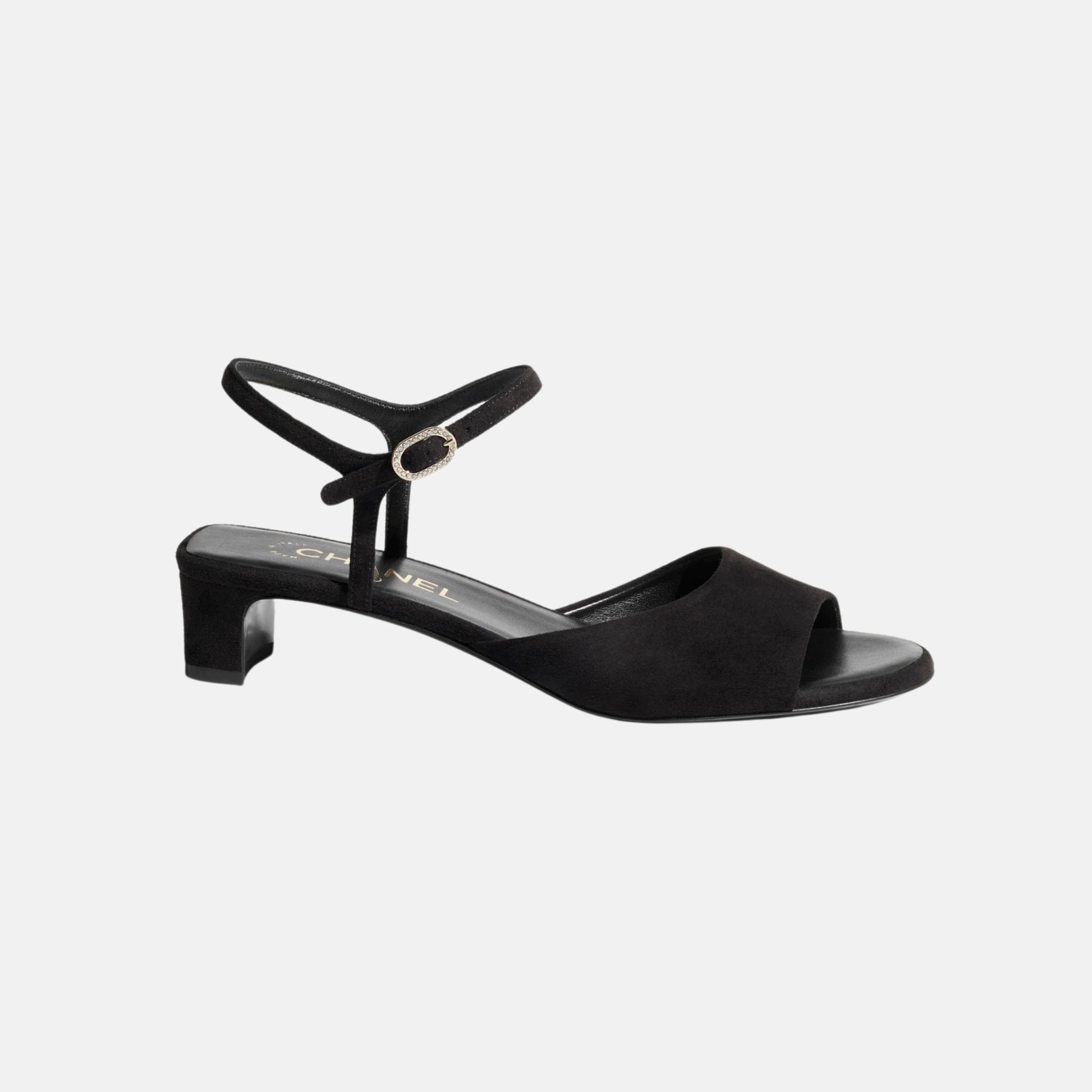 Chanel Sandals In Suede Kidskin Coco Beach Collection, Black, Side